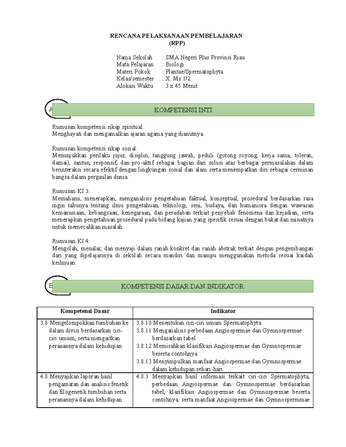 RPP PBL Spermatophyta + TSTS - RENCANA PELAKSANAAN PEMBELAJARAN (RPP ...