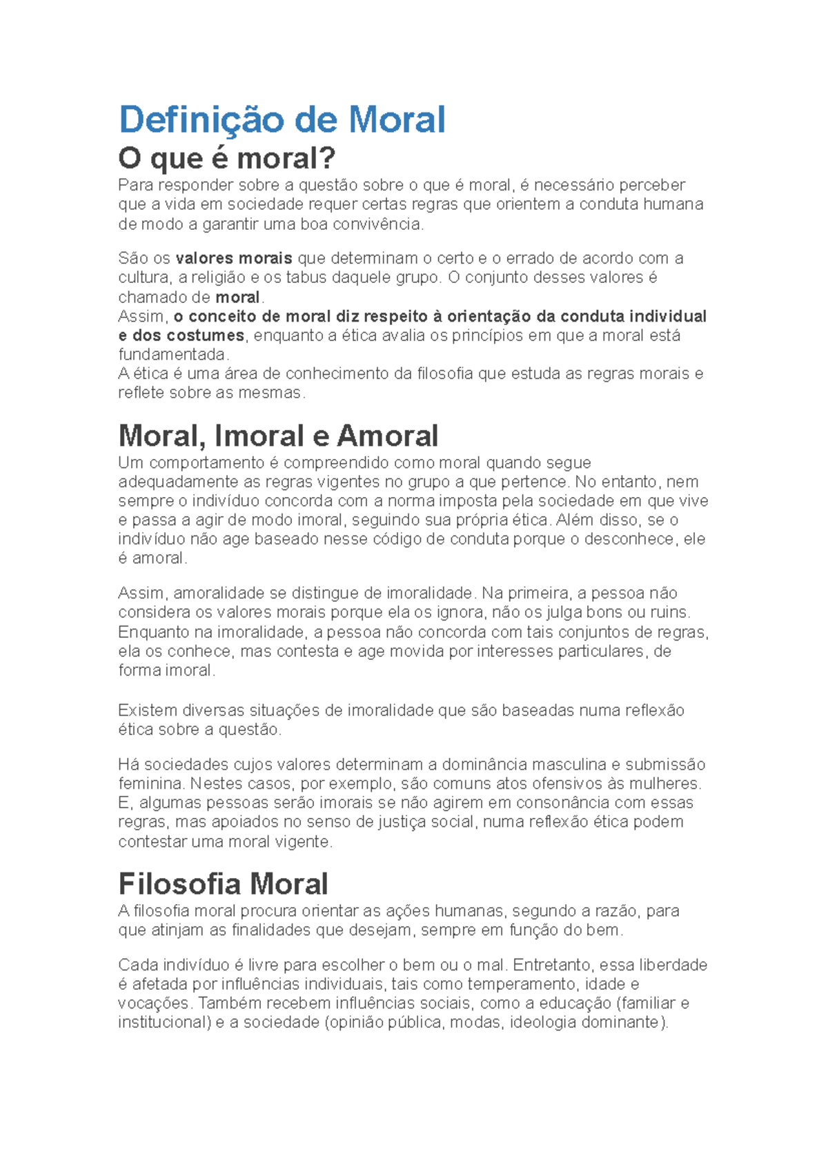 Definição de Moral - Definição de Moral O que é moral? Para responder ...