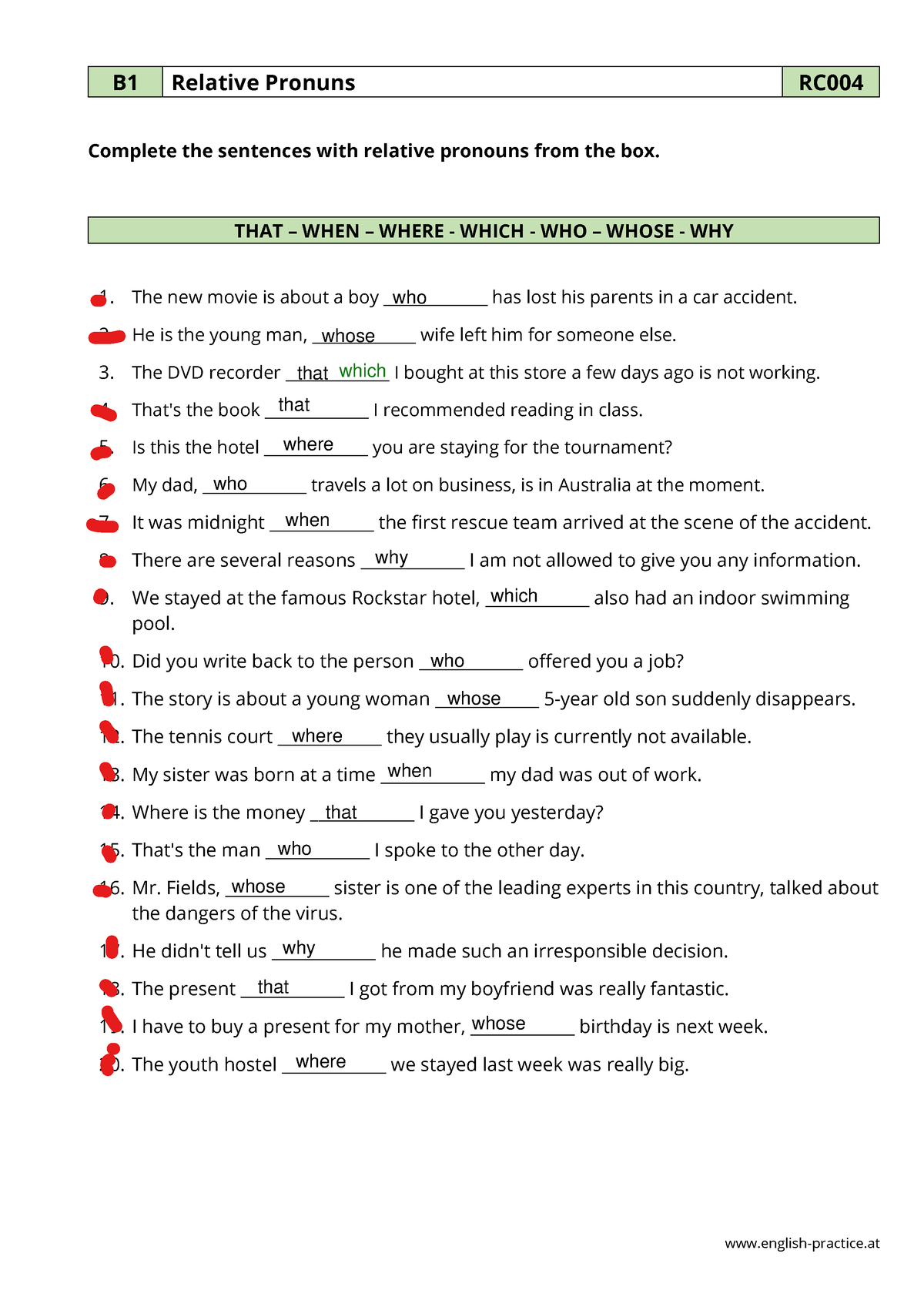 Relative-pronouns - ficha de trabalho - english-practice B1 Relative ...