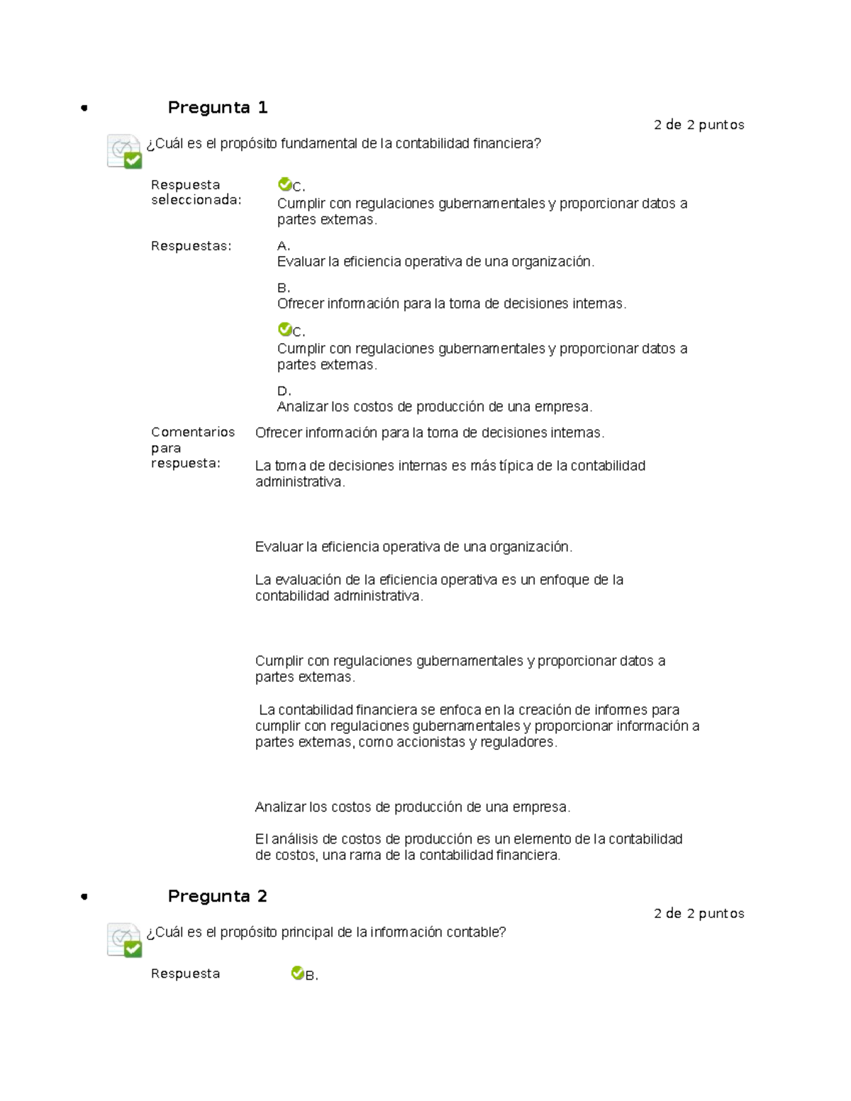 Contabilidad Finandiera Examen 1 Pregunta 1 2 De 2 Puntos ¿cuál Es El