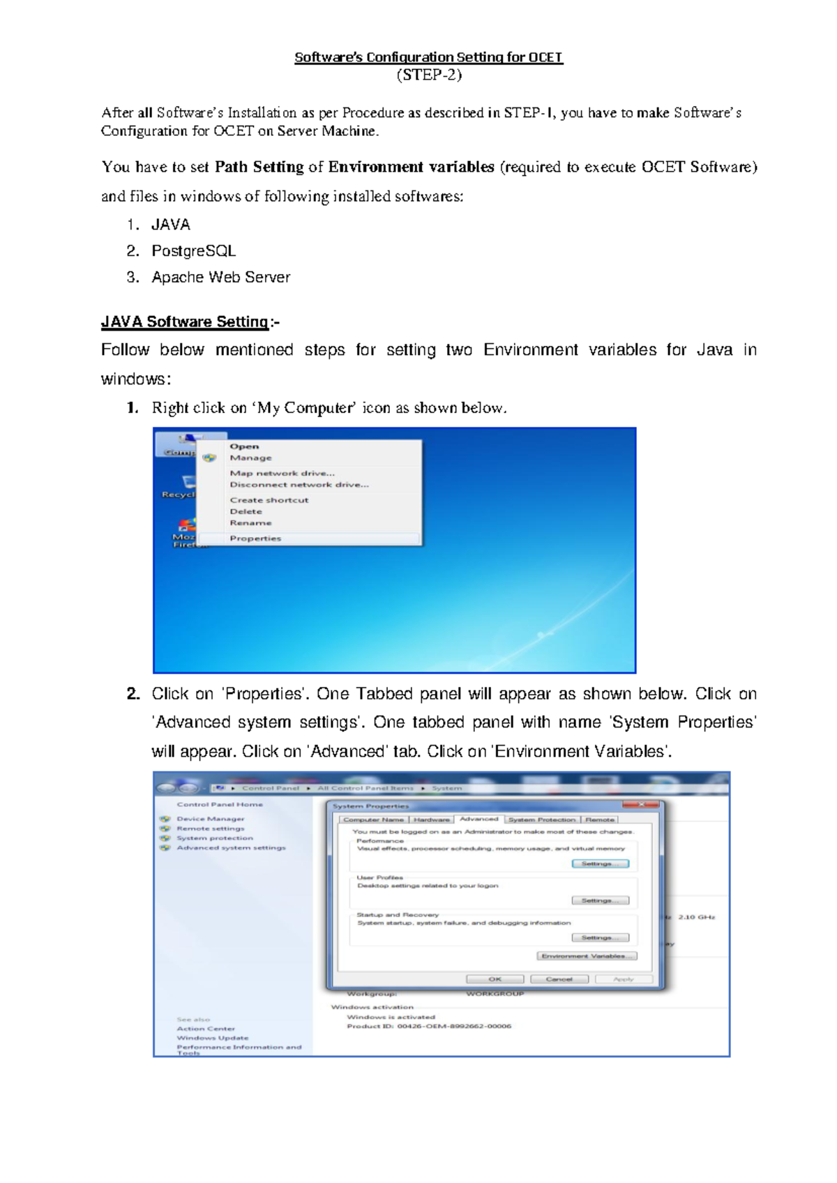 Step 2 - Softwares Configuration Settings - Software’s Configuration ...