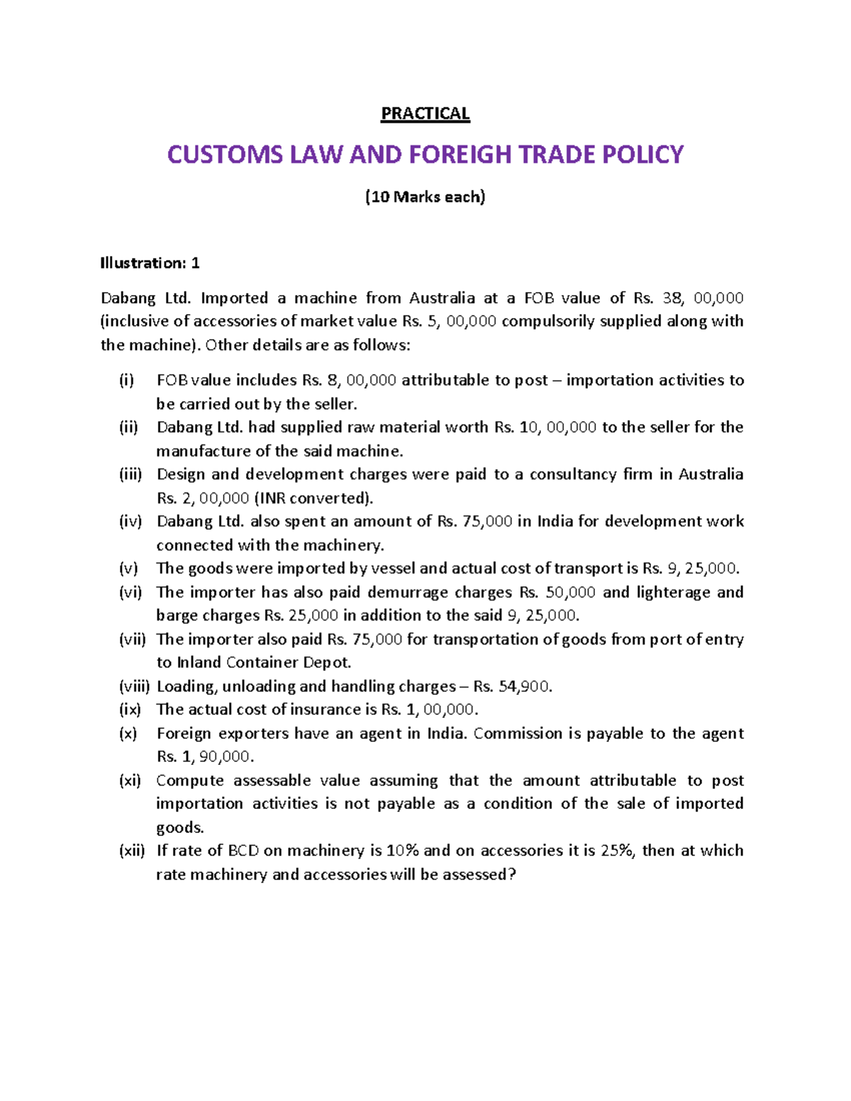 Sde assginment Customs Law Foreign Trade Policy Practice Manual DTL ...
