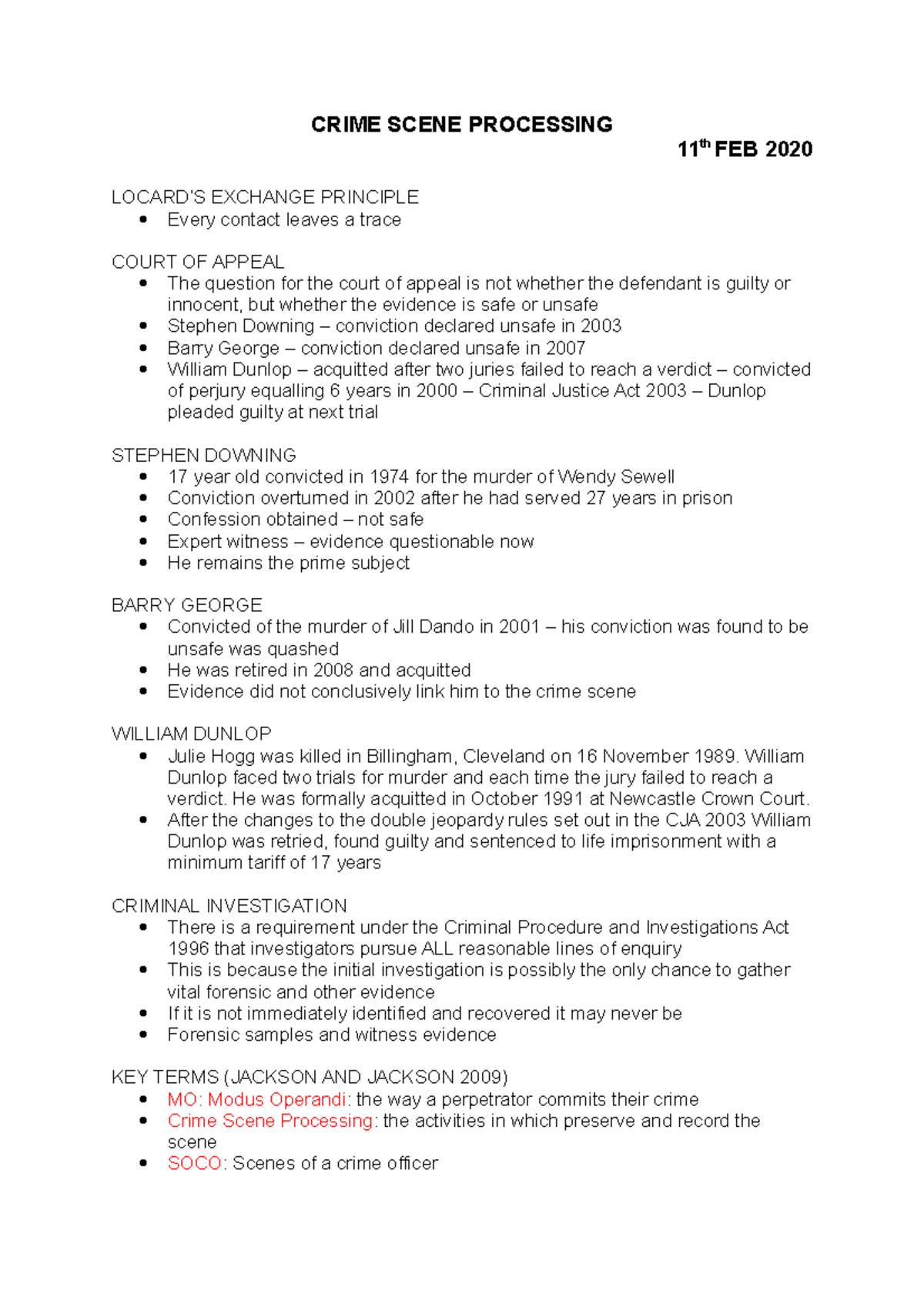 Crime Scene Processing - CRIME SCENE PROCESSING 11 th FEB 2020 LOCARD’S ...