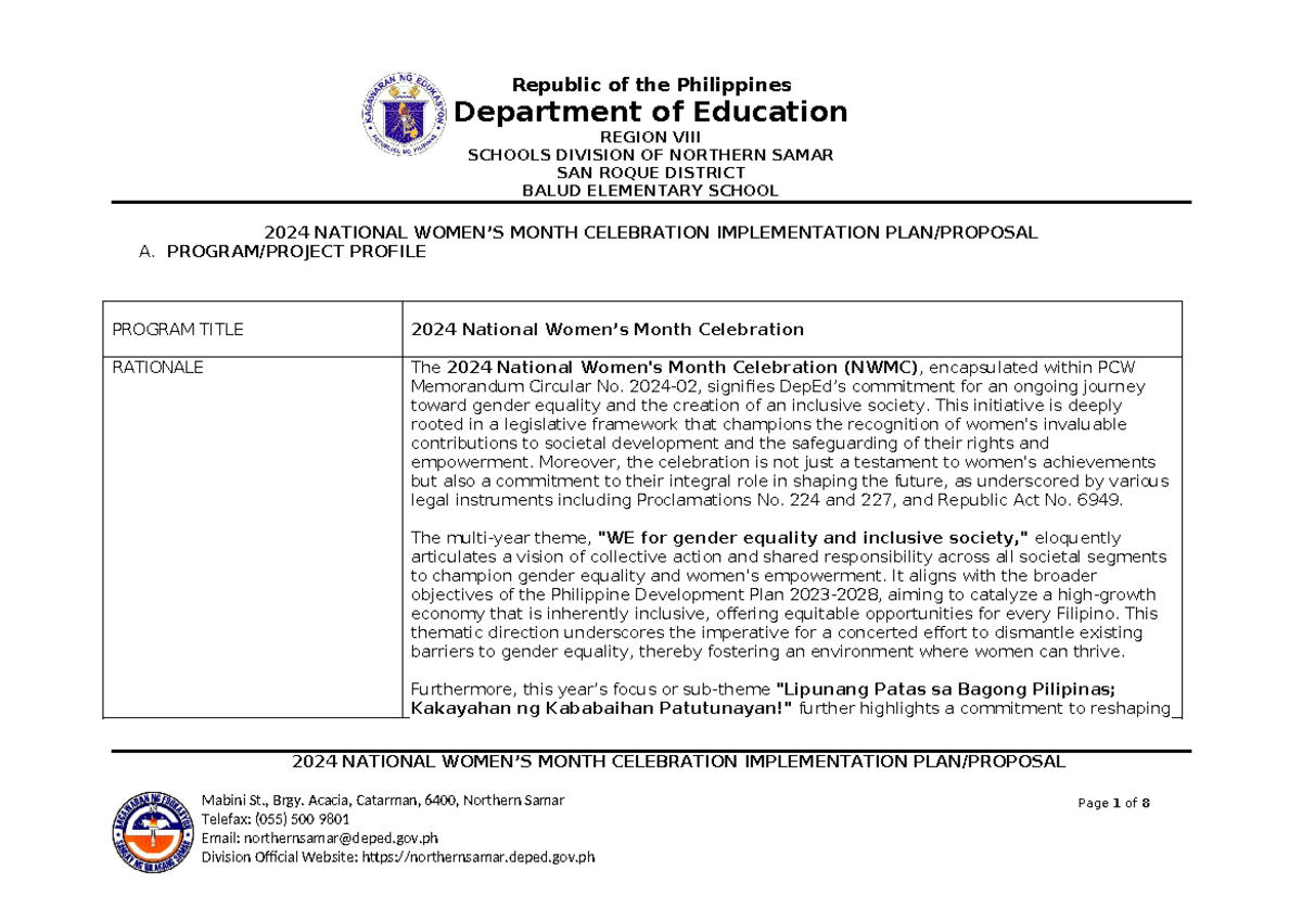 Balud ES Womens Month Program Implementation Plan 2024 - Page 1 of 8 ...