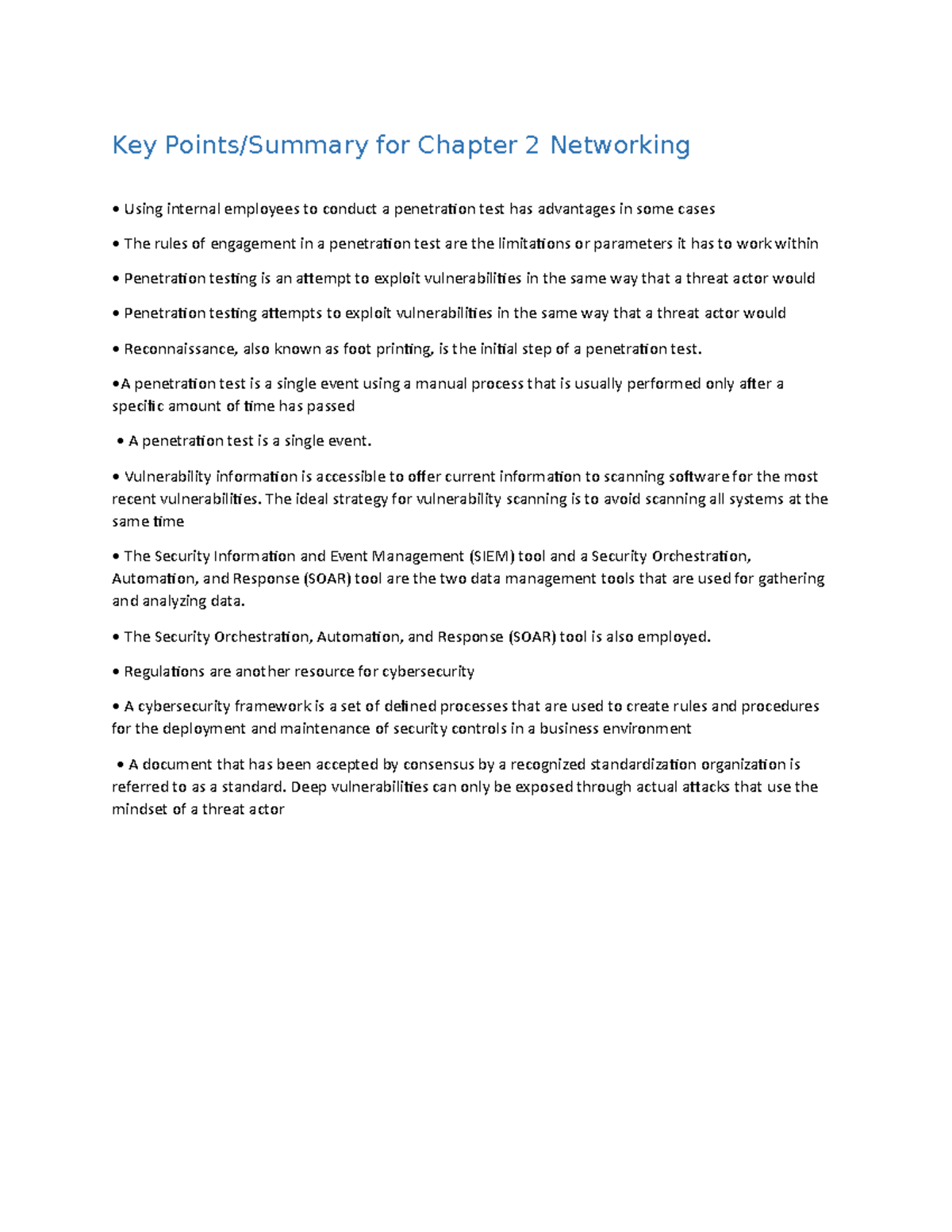 Key Points Ch 2 Networking Key Points Summary For Chapter 2 