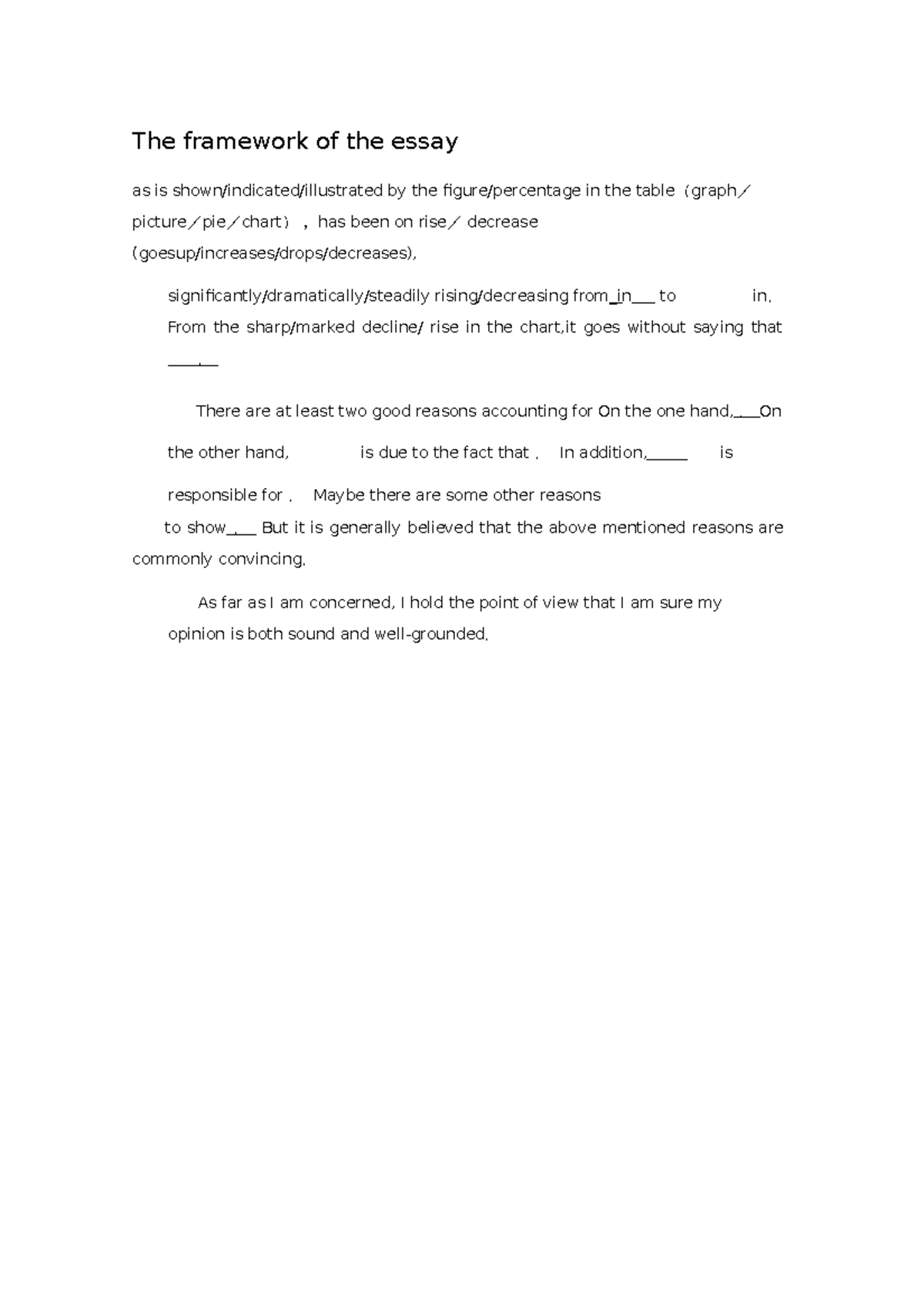 The framework of the essay WR122 - The framework of the essay as is ...