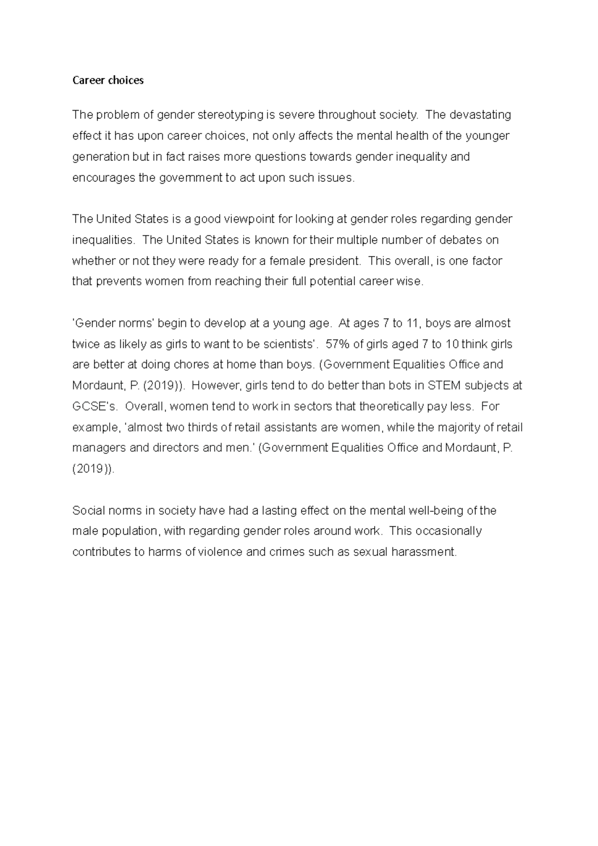Career choices - Career choices The problem of gender stereotyping is ...