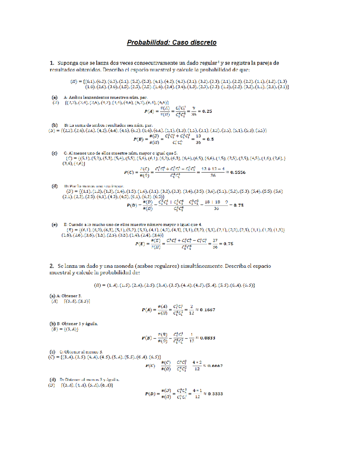 Probabilidad Caso Discreto (numerable) - Studocu