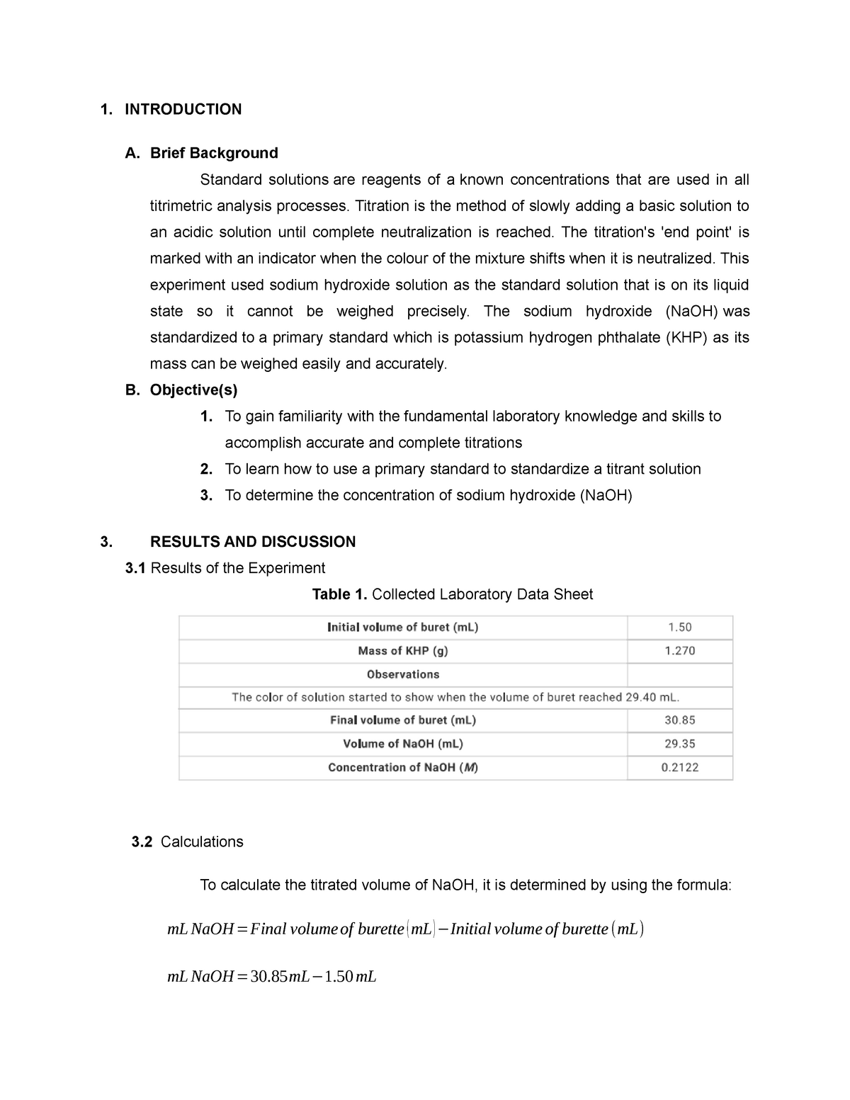 Paper 1 - Standardization of Sodium Hydroxide - 1. INTRODUCTION A ...