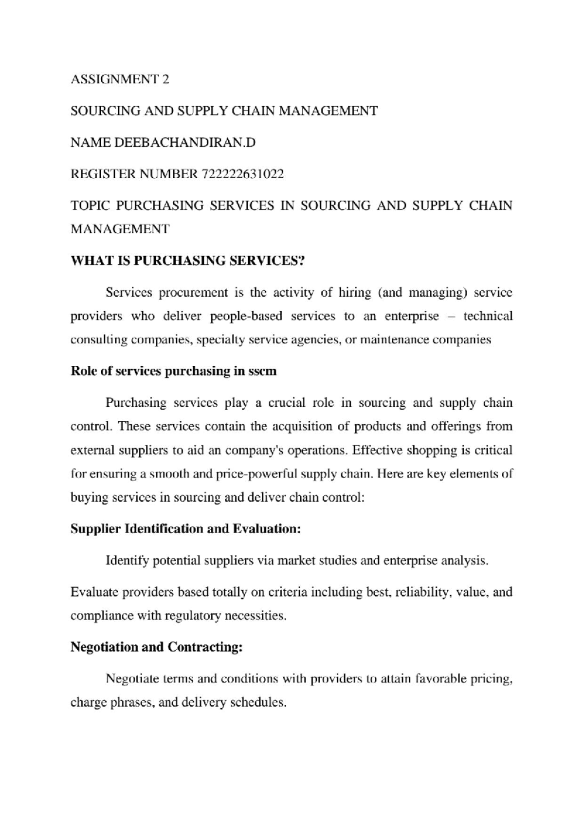 Assignment 2 722222631022 - ASSIGNMENT 2 SOURCING AND SUPPLY CHAIN ...