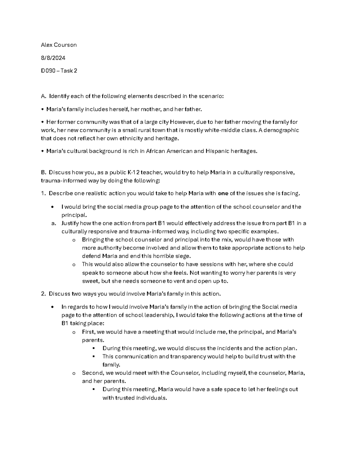 Task 2 Assignment passed - Alex Courson 8/8/ D090 – Task 2 A. Identify ...