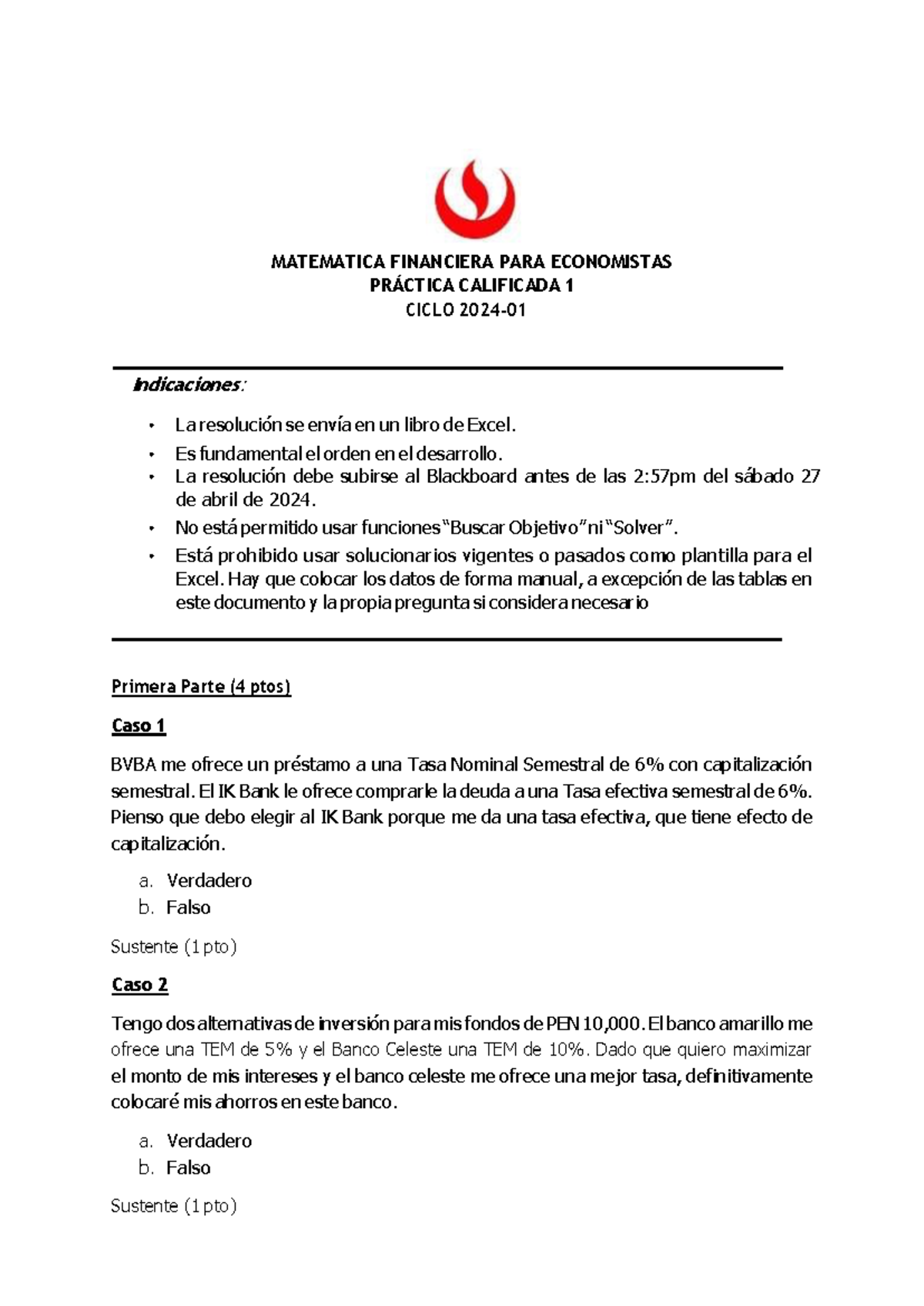 PC1 Matemática Financiera para Economistas 24-1 - MATEMATICA FINANCIERA ...