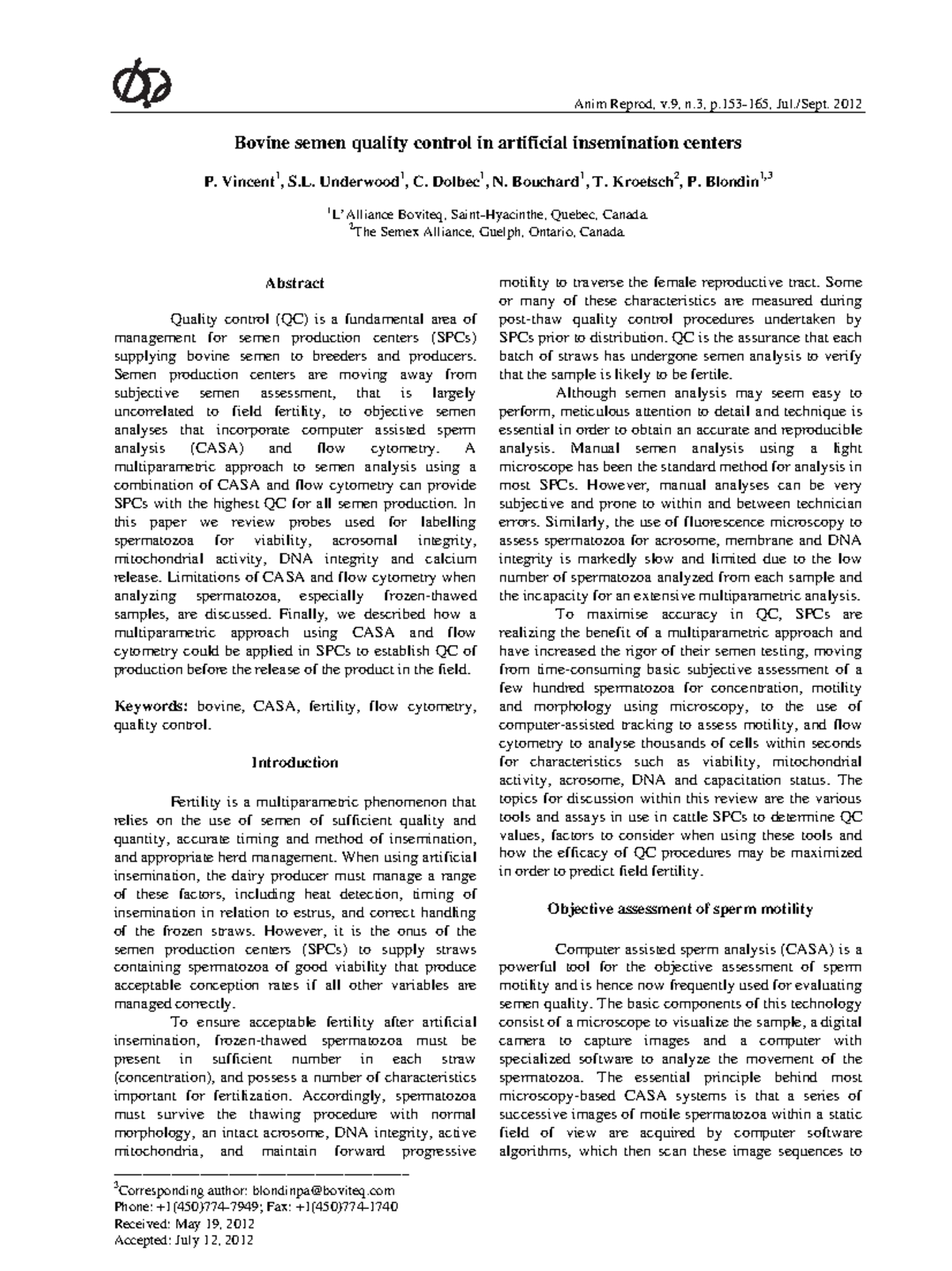 Control de calidad del semen bovino - Anim Reprod, v, n, p-165, Jul ...