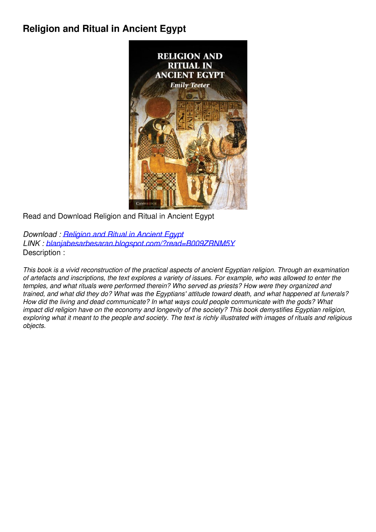 PDF/READ Religion And Ritual In Ancient Egypt Epub - Religion And ...