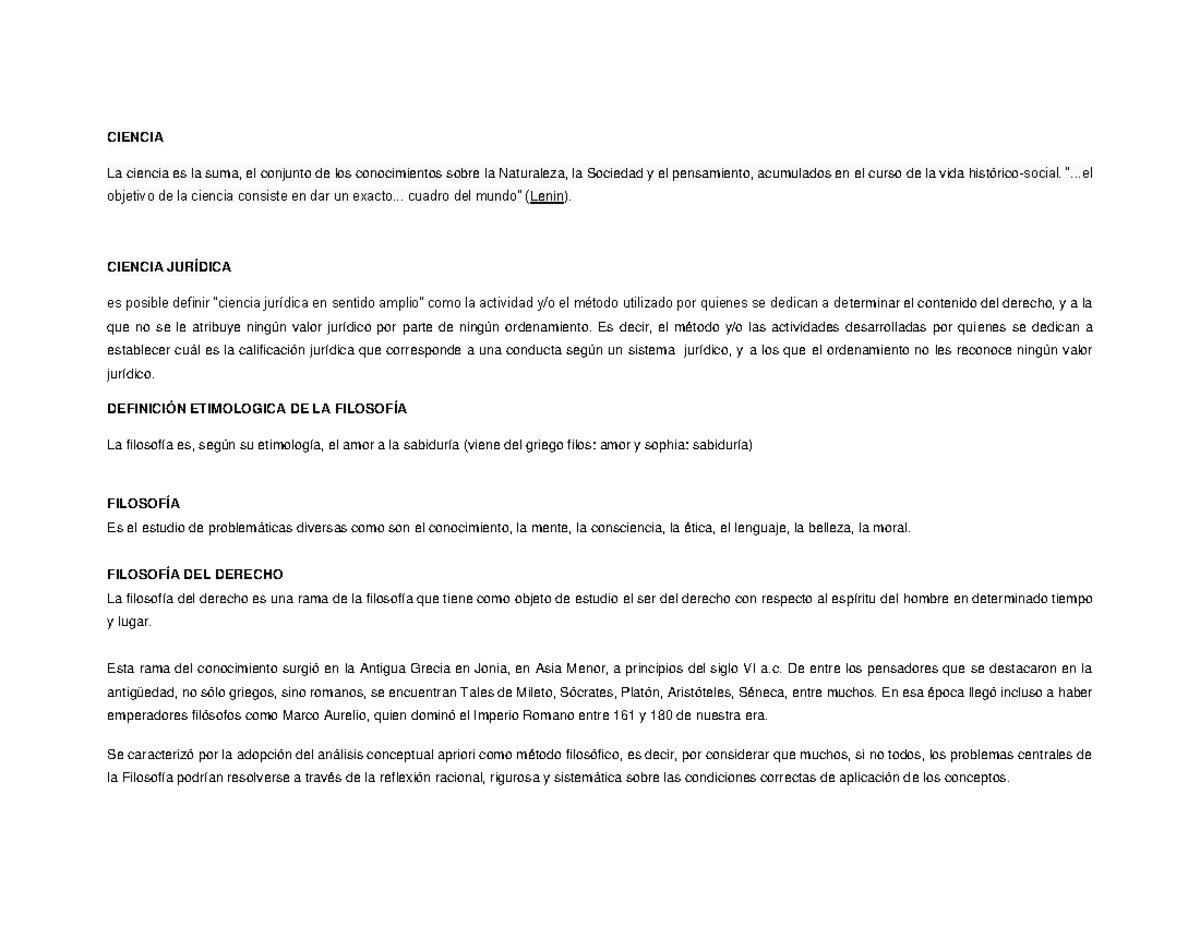 Apuntes DE Filosofia DEL Derecho 1P - CIENCIA La ciencia es la suma, el