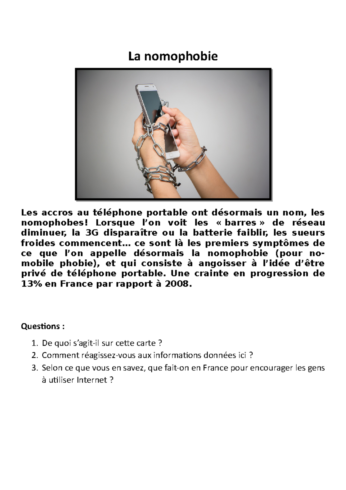 La Nomophobie En France - La Nomophobie Les Accros Au Téléphone ...