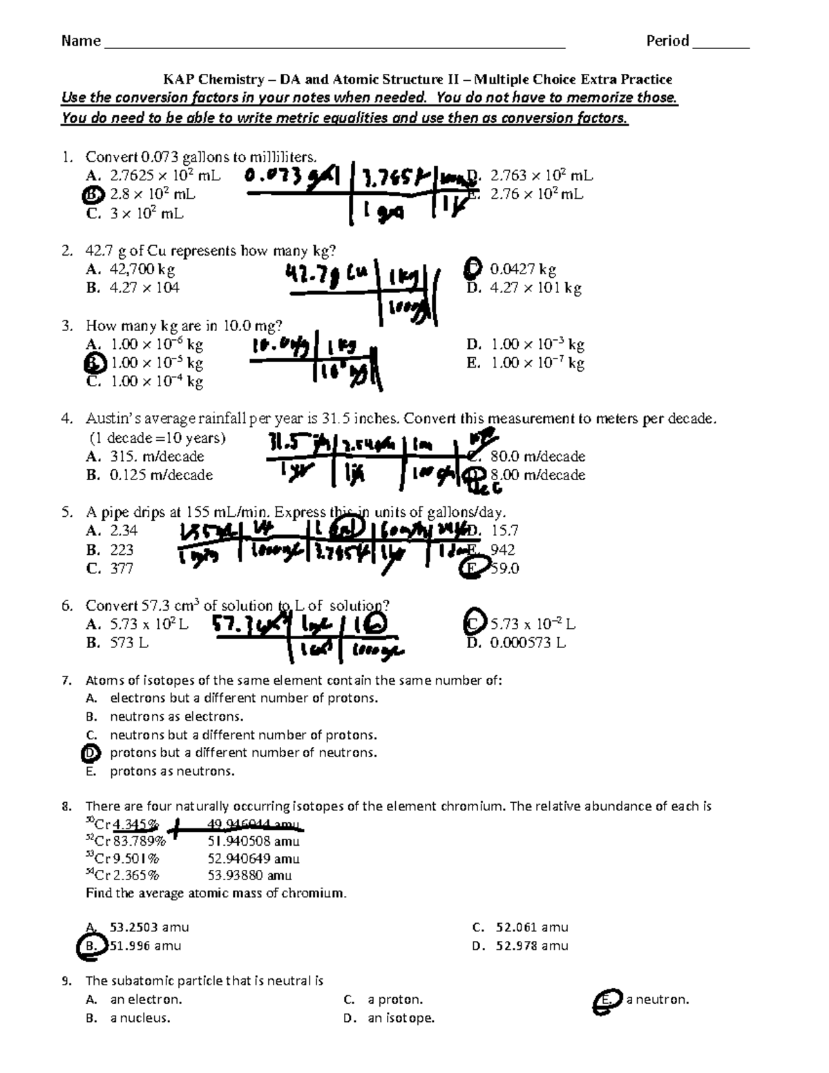 Atomic Structure II MC Extra Practice KAP 24-25 - Name - Studocu