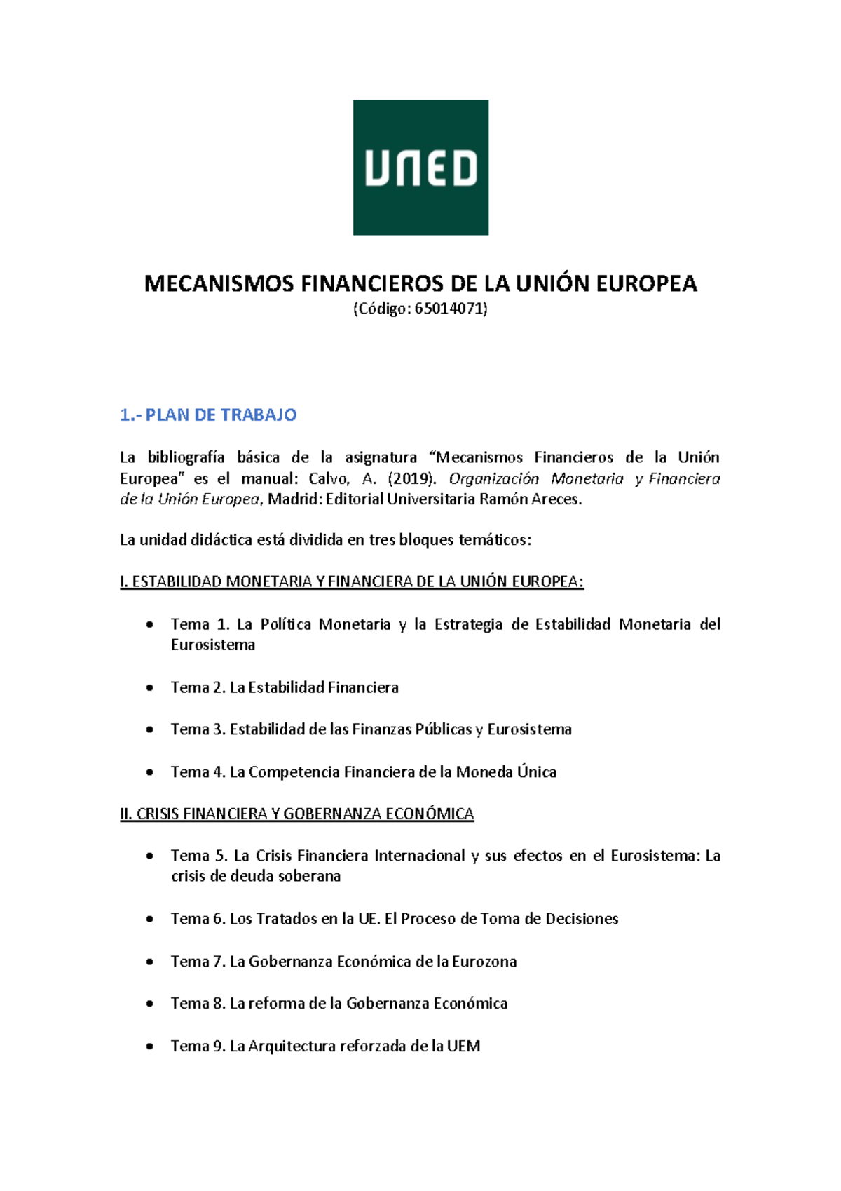 Plan De Trabajo Mecanismos Financieros De La Unión Europea - MECANISMOS ...