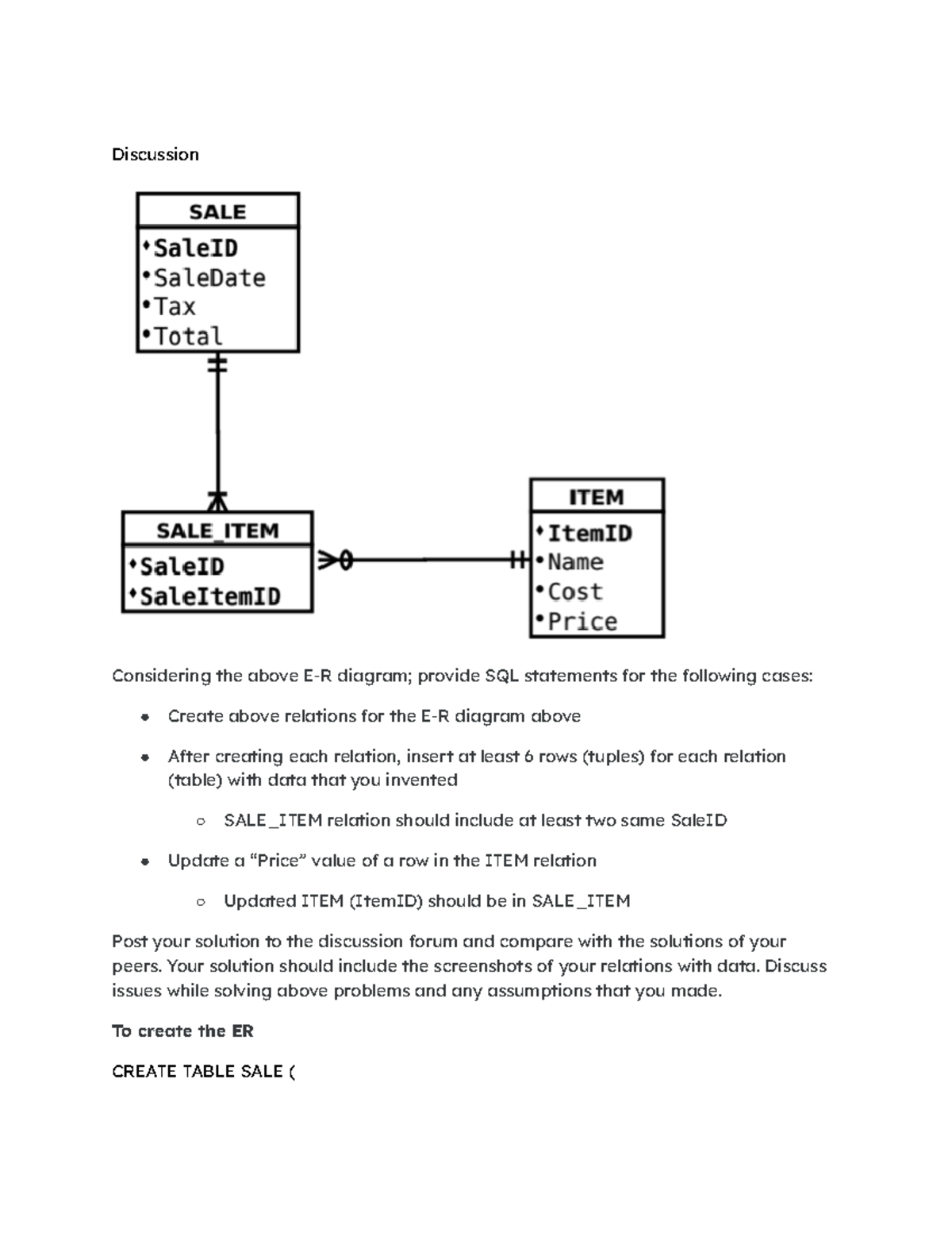 Discussion Unit 5 - Discussion Considering the above E-R diagram ...