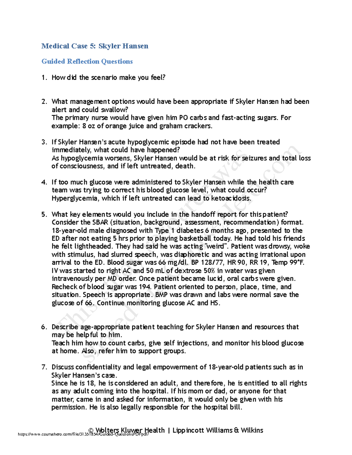 Skyler Hansen Guided Questions - Medical Case 5: Skyler Hansen Guided Reflection Questions 1 ...