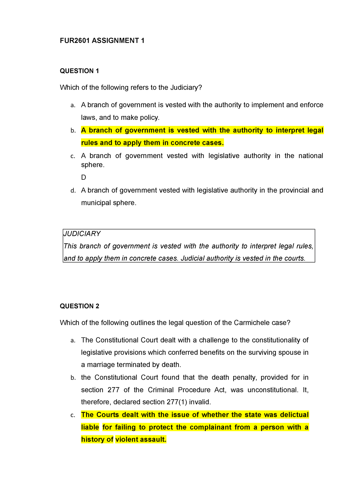 FUR2601 assignment 1 semester 2 2022 - FUR2601 ASSIGNMENT 1 QUESTION 1 ...