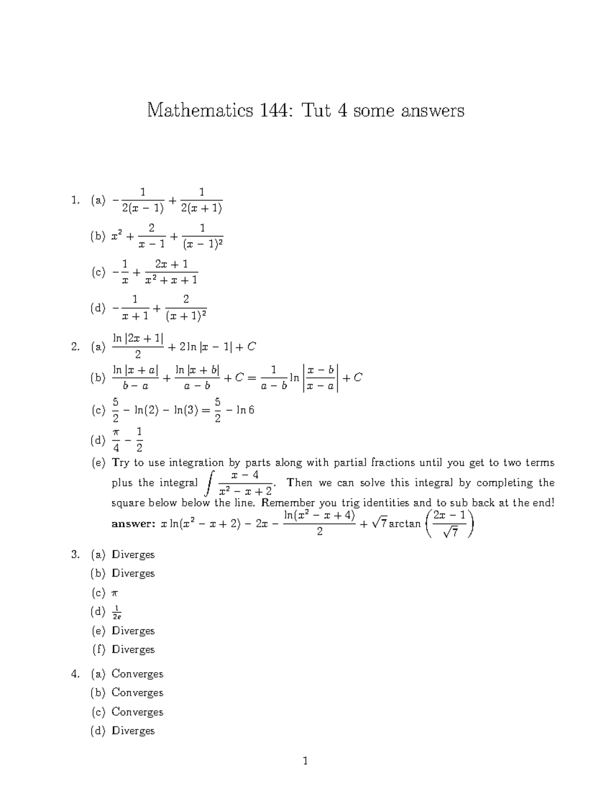 Maths 144 Tutorial 4 Some Answers and Hints - Mathematics 144: Tut 4 ...