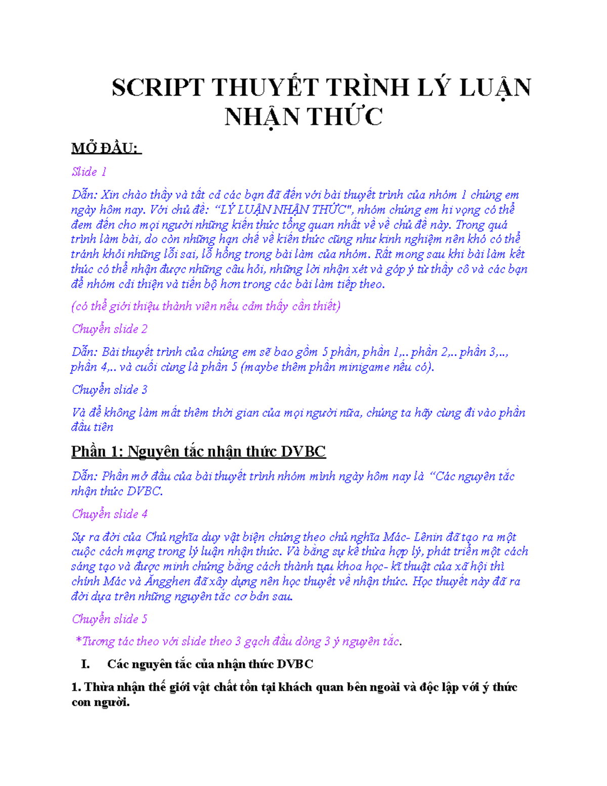 Script ThuyếT TRÌNH LÝ LUẬN NHẬN THỨC - SCRIPT THUYẾT TRÌNH LÝ LUẬN ...