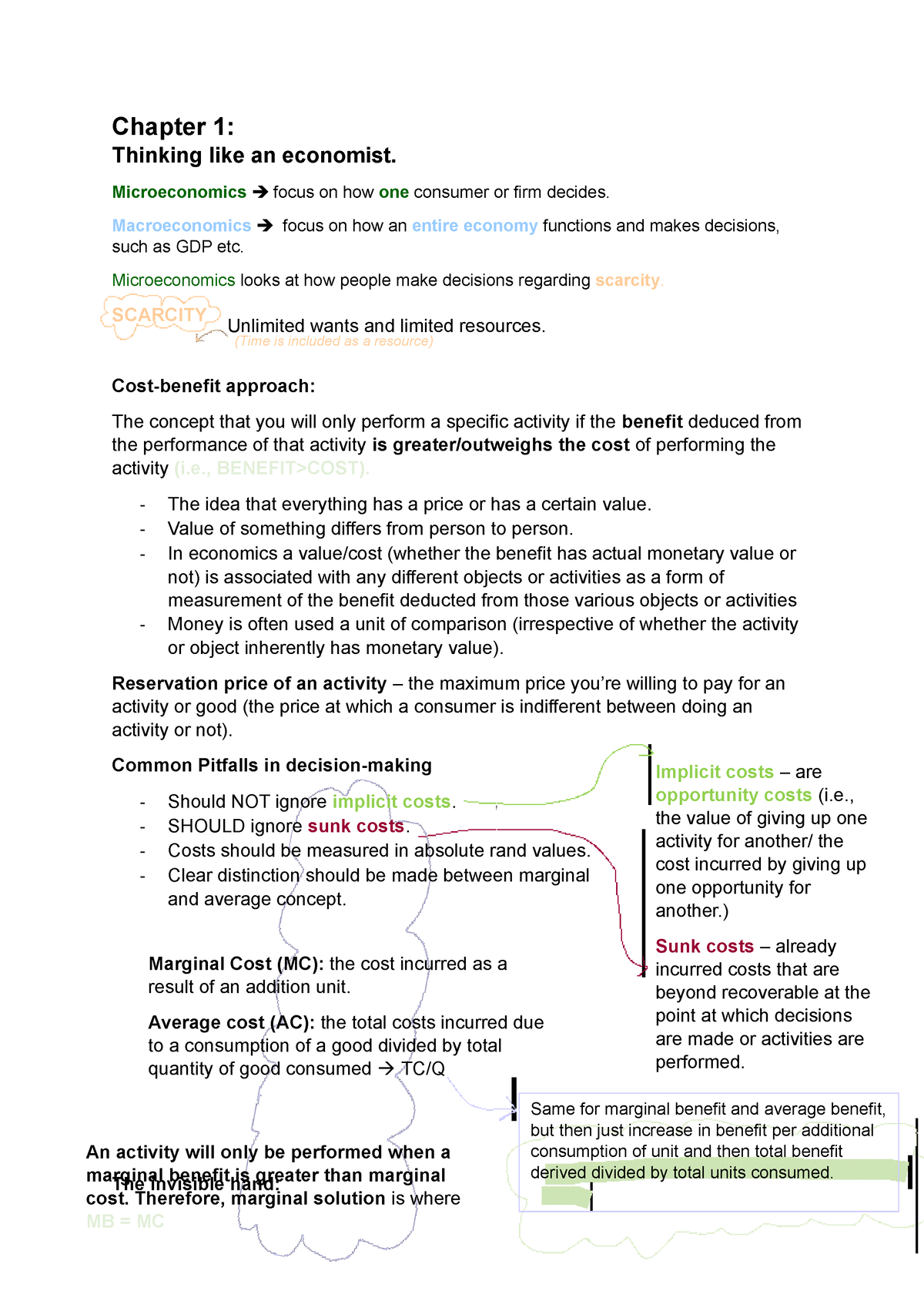 Chapter 1 - Notes - Chapter 1: Thinking Like An Economist ...