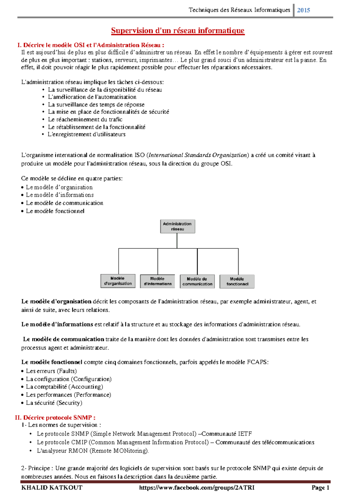 Supervision dun reseau informatique - Décrire le modèle OSI et l ...