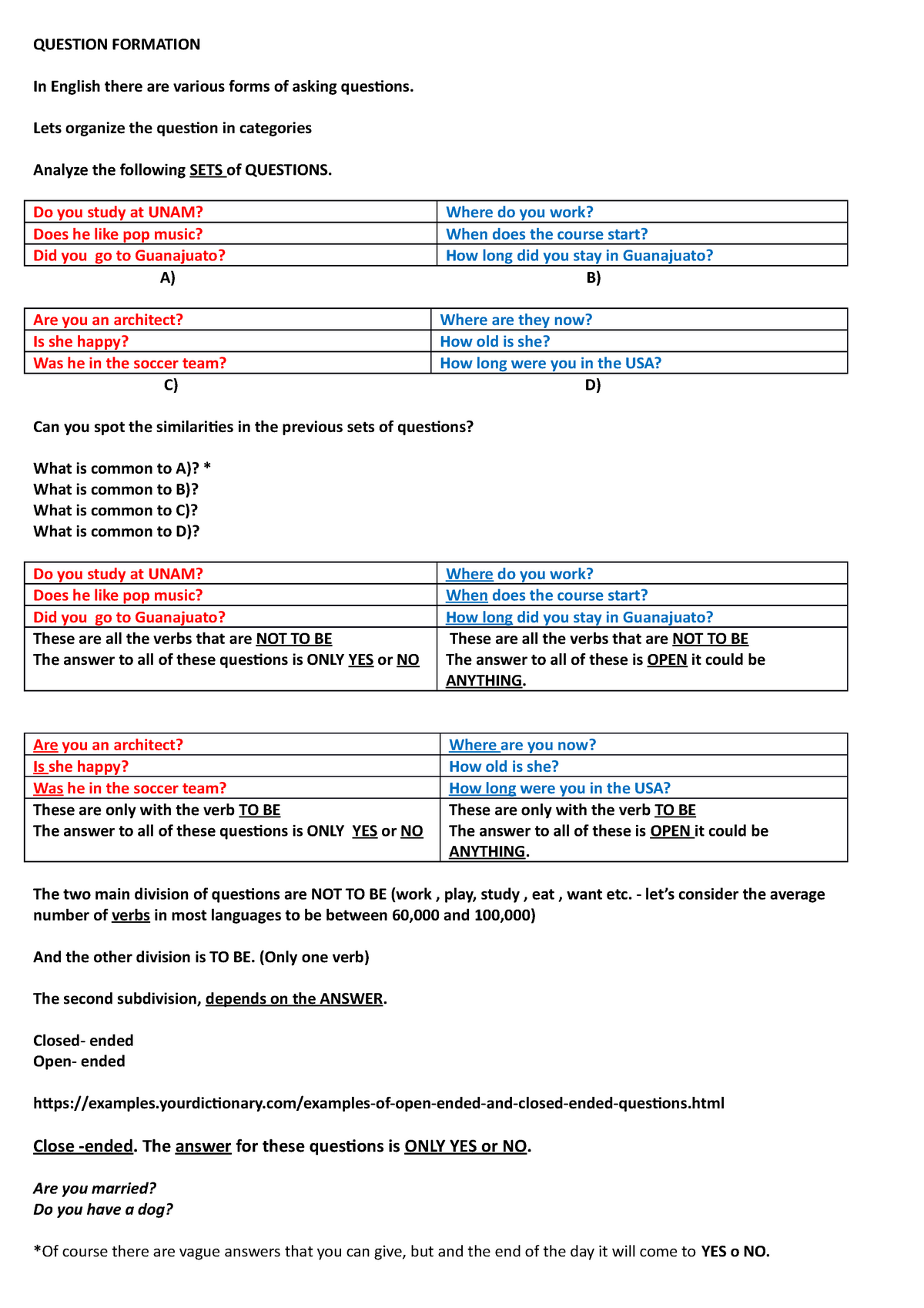 01 Question Formation UNIT 1A QUESTION FORMATION In English There Are 