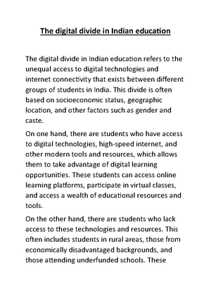 The digital divide in Indian education - This divide is often based on ...
