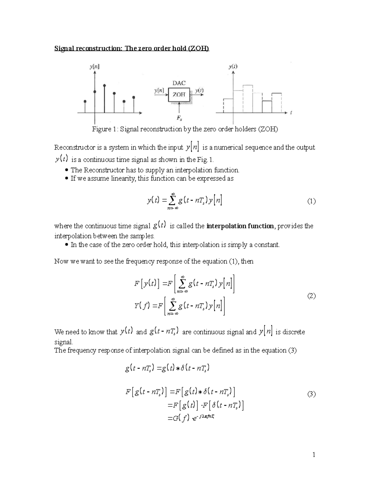 Reconstruction of signal - Signal reconstruction: The zero order hold ...