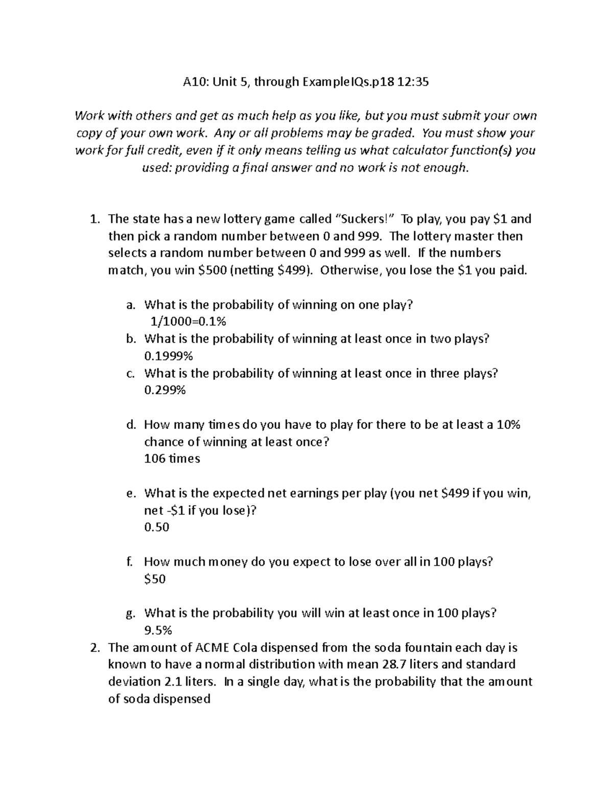 Assignment 10 - Instructor is Mr. Jones - A10: Unit 5, through ...