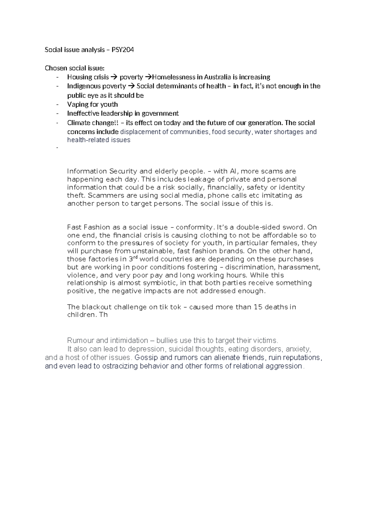 Social issue analysis - notes - Social issue analysis – PSY Chosen ...
