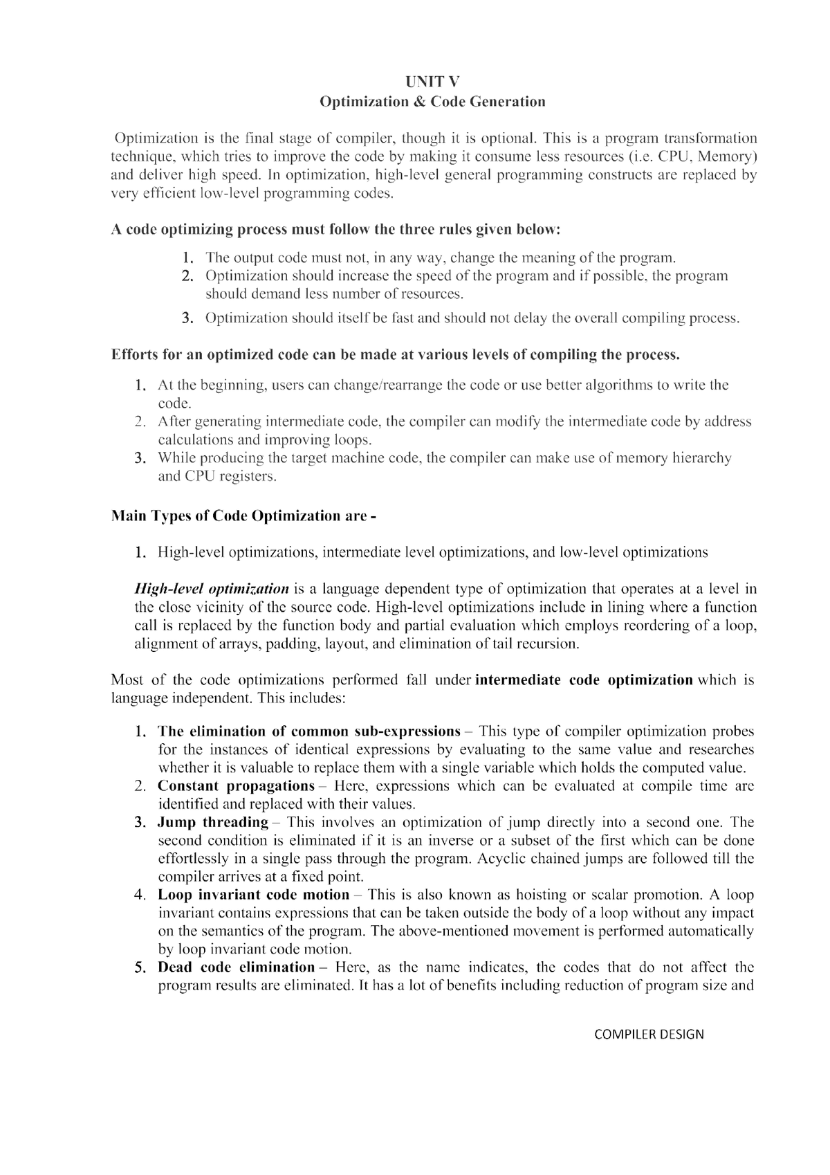 CD Unit V Class Notes - Compiler Design - Studocu