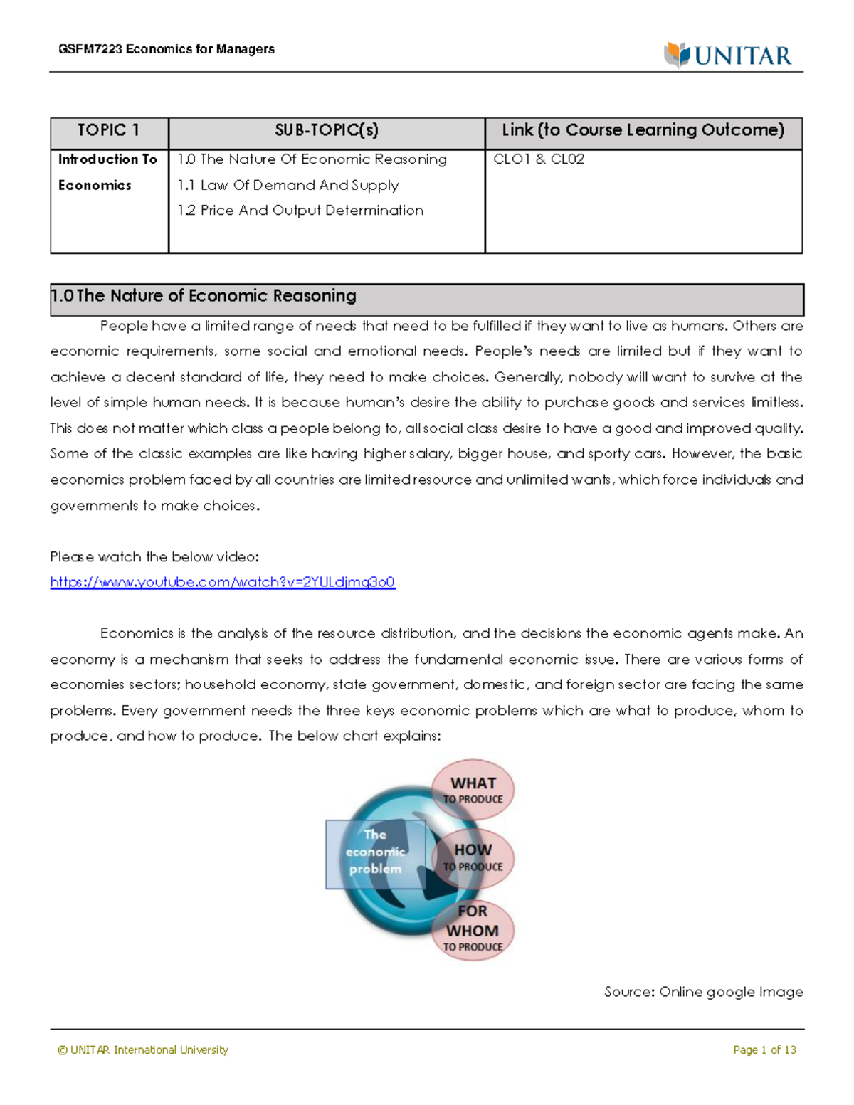 GSFM7223 Topic 1 Introduction To Economics - TOPIC 1 SUB-TOPIC(s) Link ...