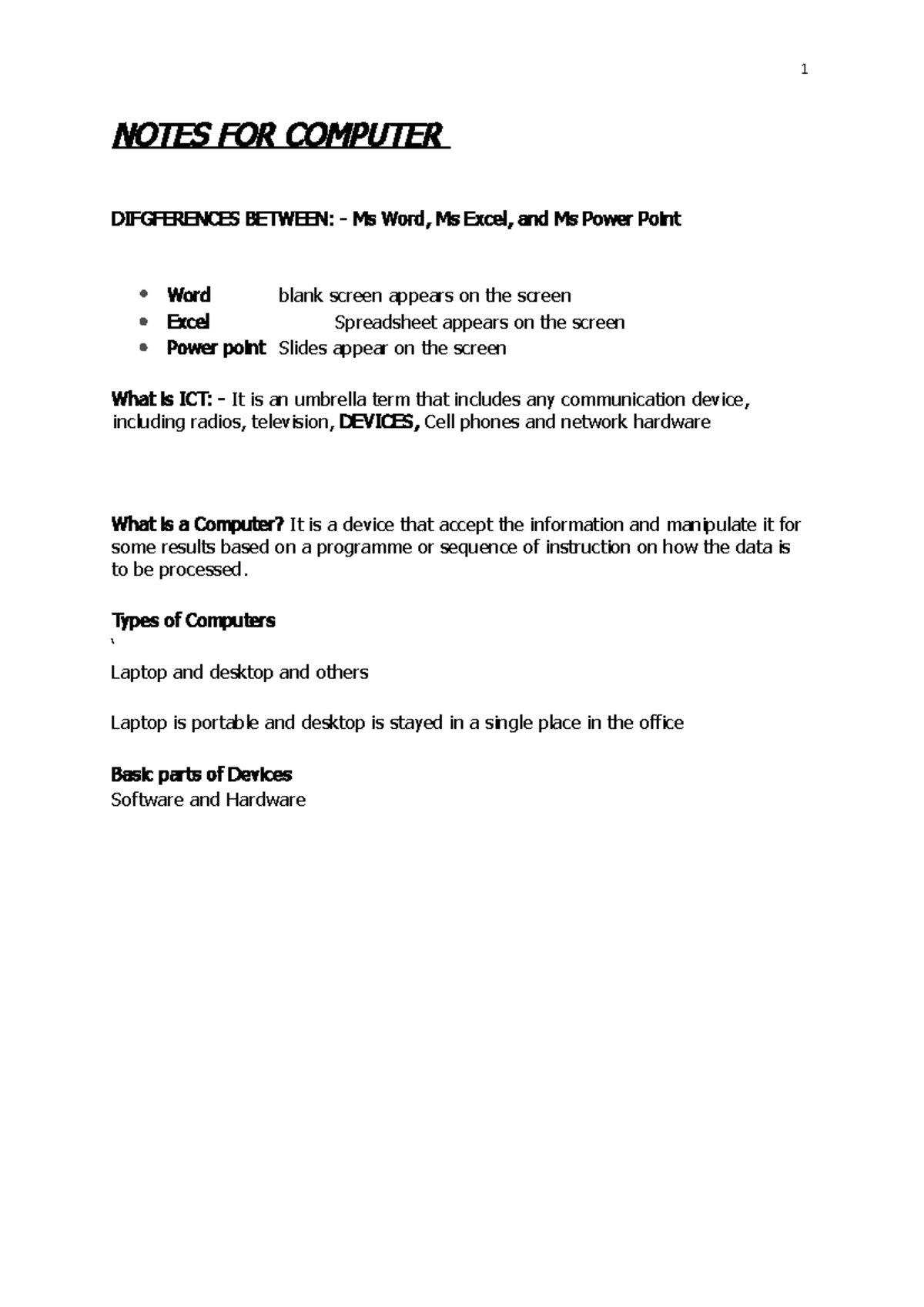 Llesson 1 2021 Information communication Technology ICT, CPU