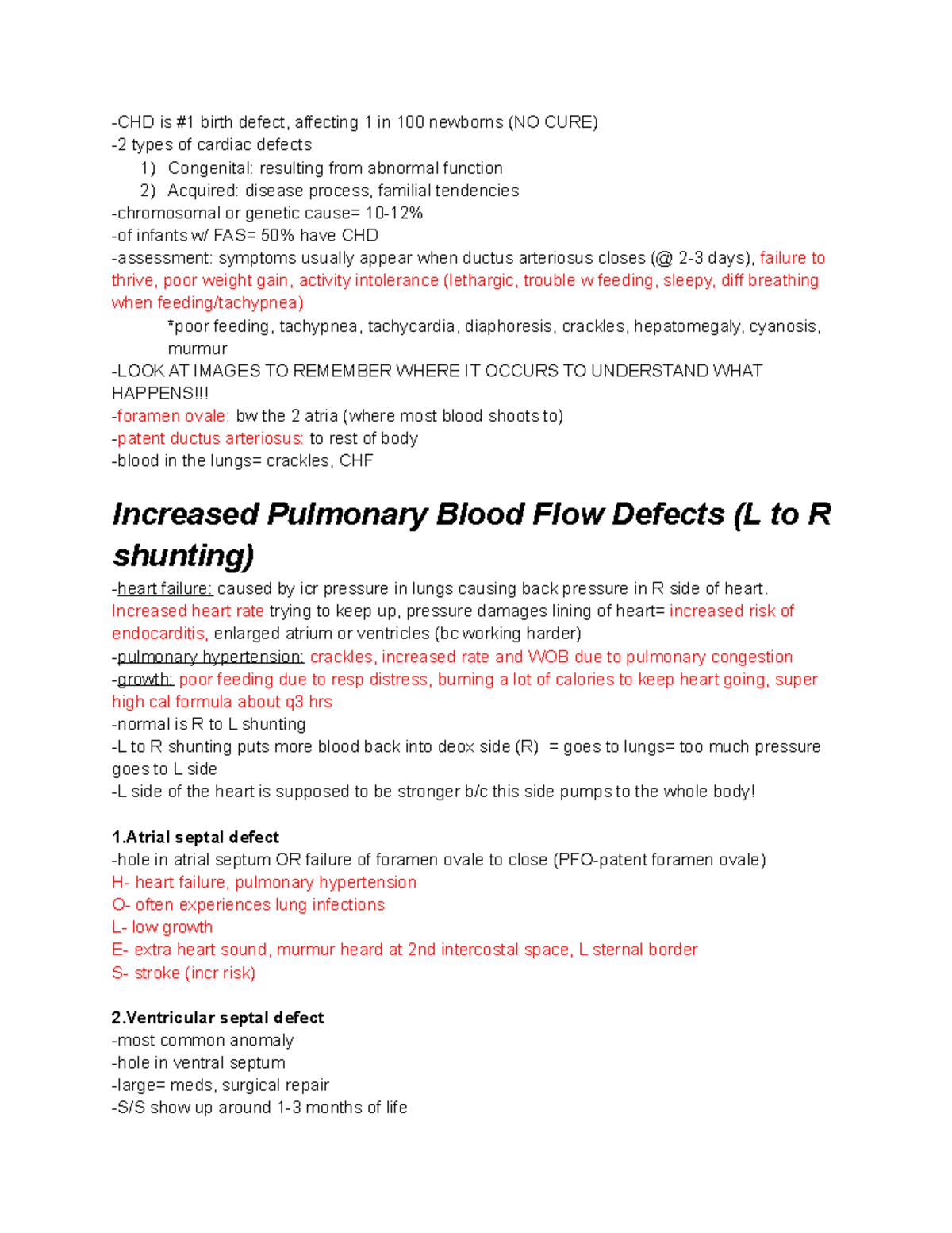 Chapter 23 Cardiac - lecture notes -CHD is #1 birth defect, affecting 1 ...