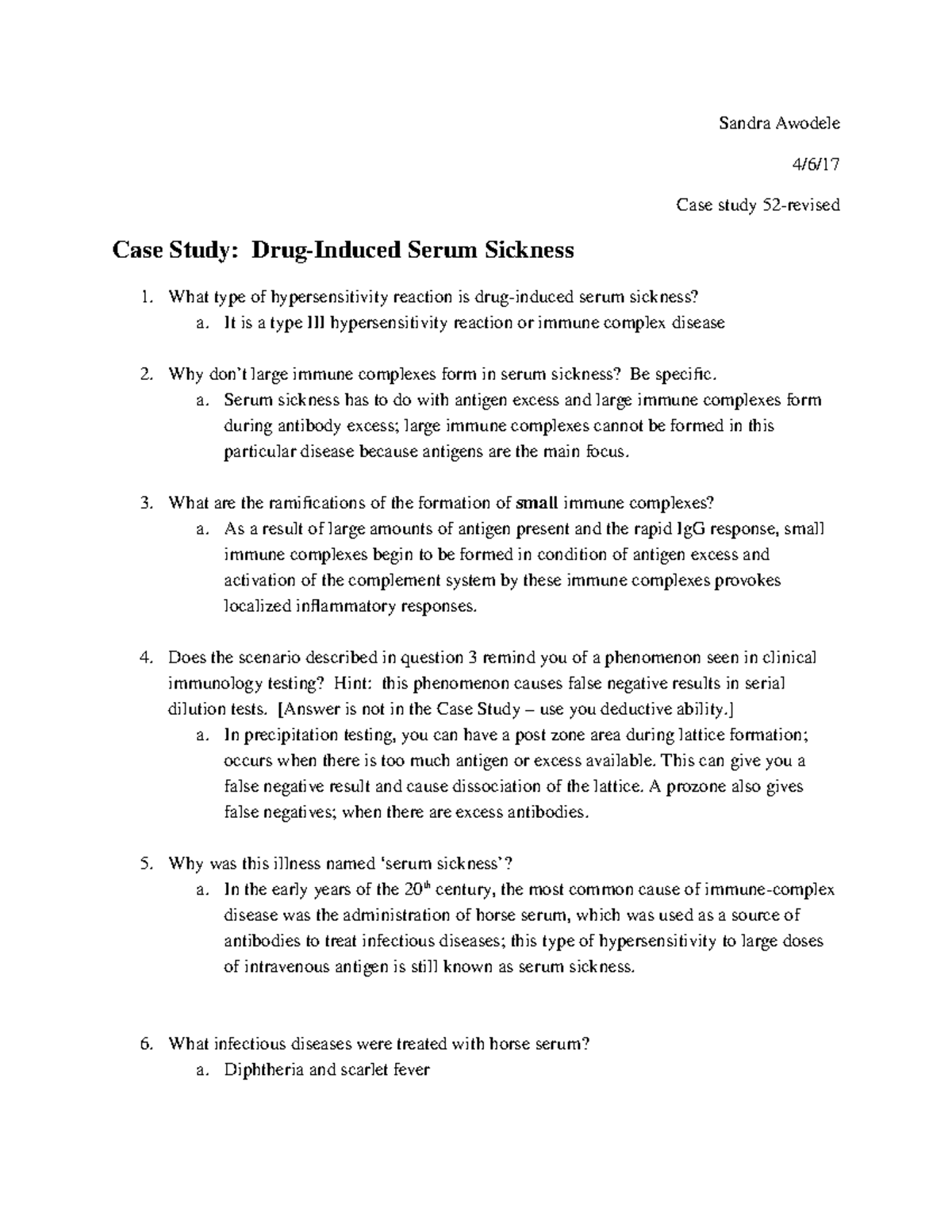 DrugInduced Serum Sickness Sandra Awodele 4/6/ Case study 52revised
