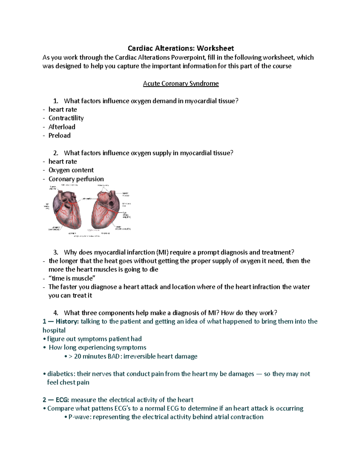 Cardiac Alterations Worksheet(1) WORD - Cardiac Alterations: Worksheet ...