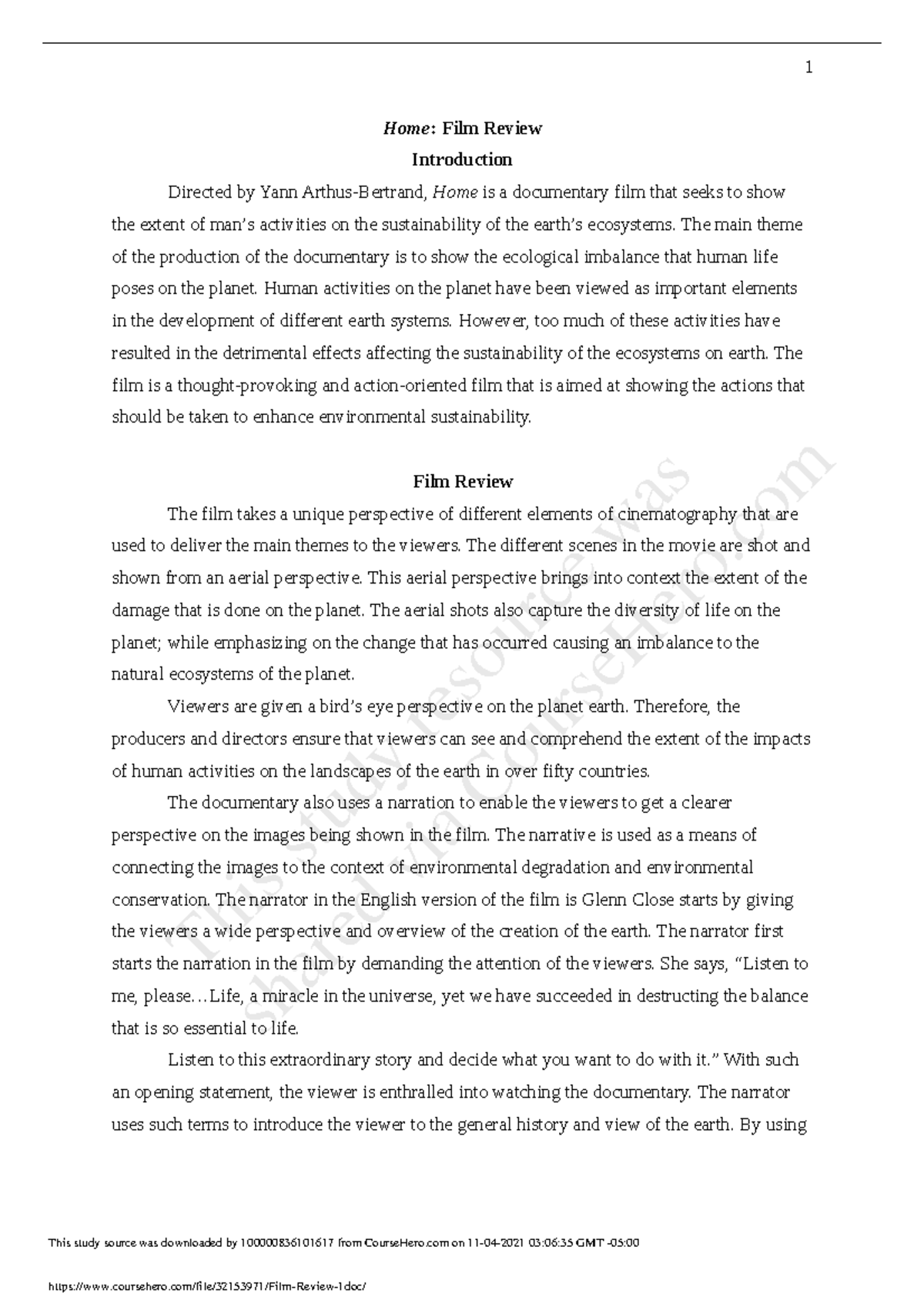 Film Review 1 home doc - Sociology of Education - UUM - Studocu