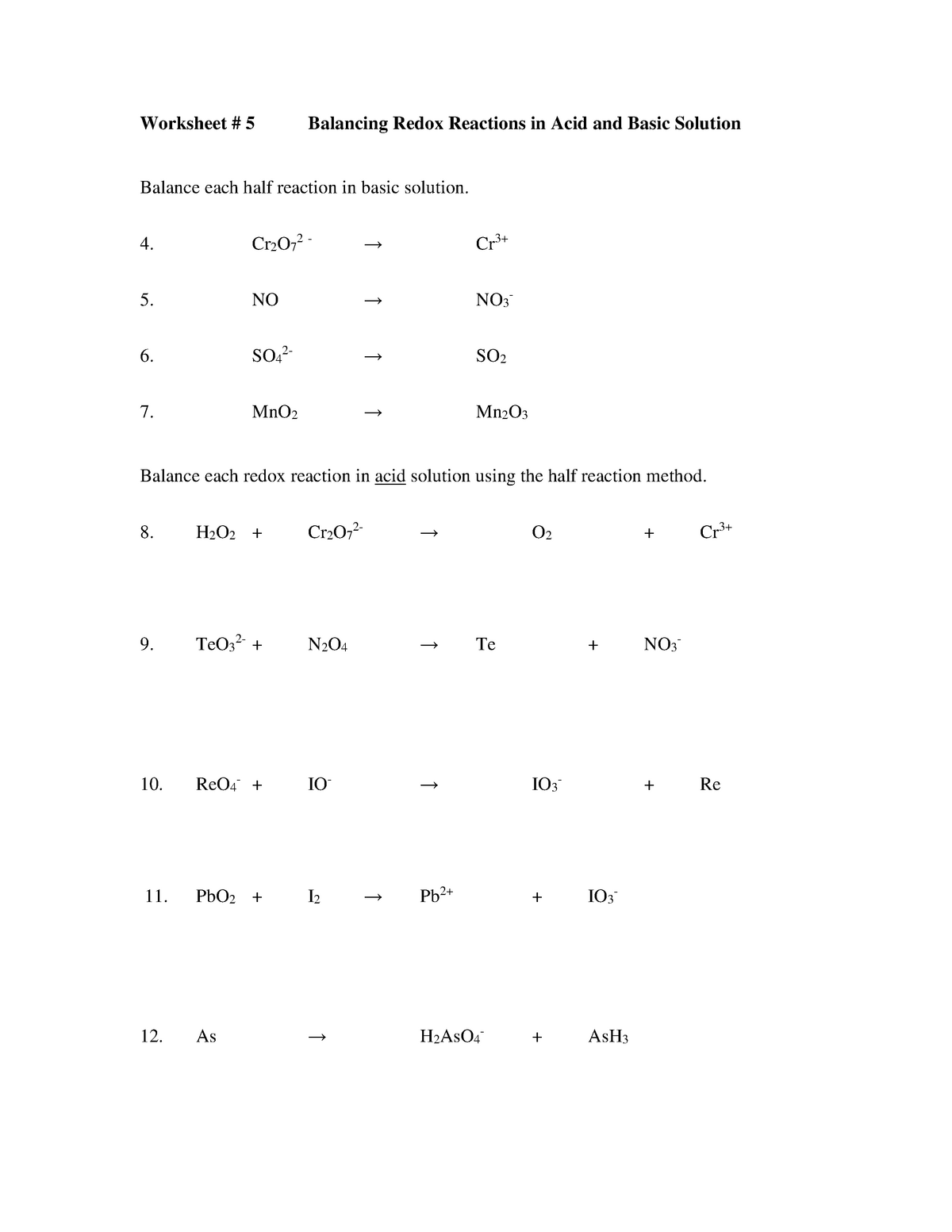 Organic chemistry - Worksheet # 22 Balancing Redox Reactions in With Regard To Oxidation And Reduction Worksheet