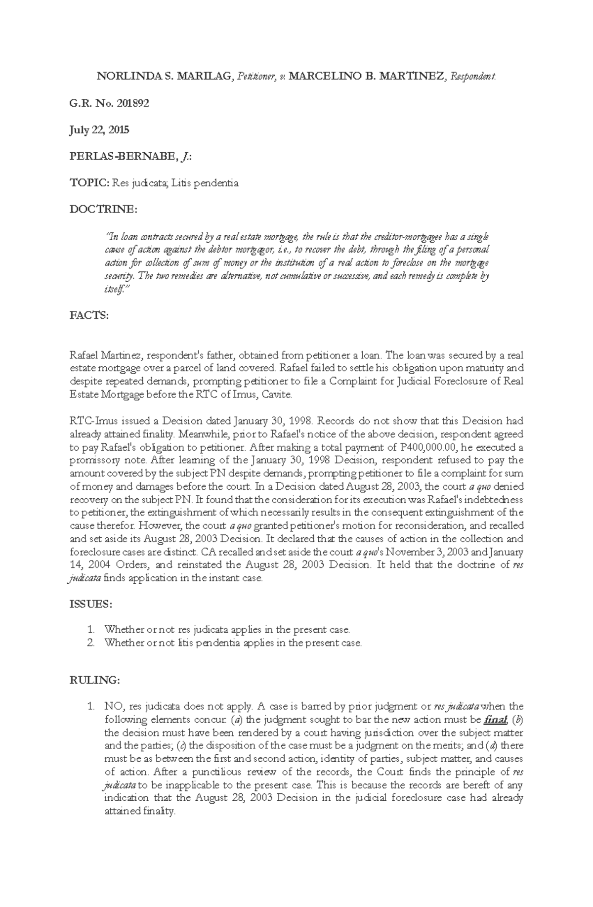 Marilag-vs-martinez Compress - NORLINDA S. MARILAG, Petitioner, V ...