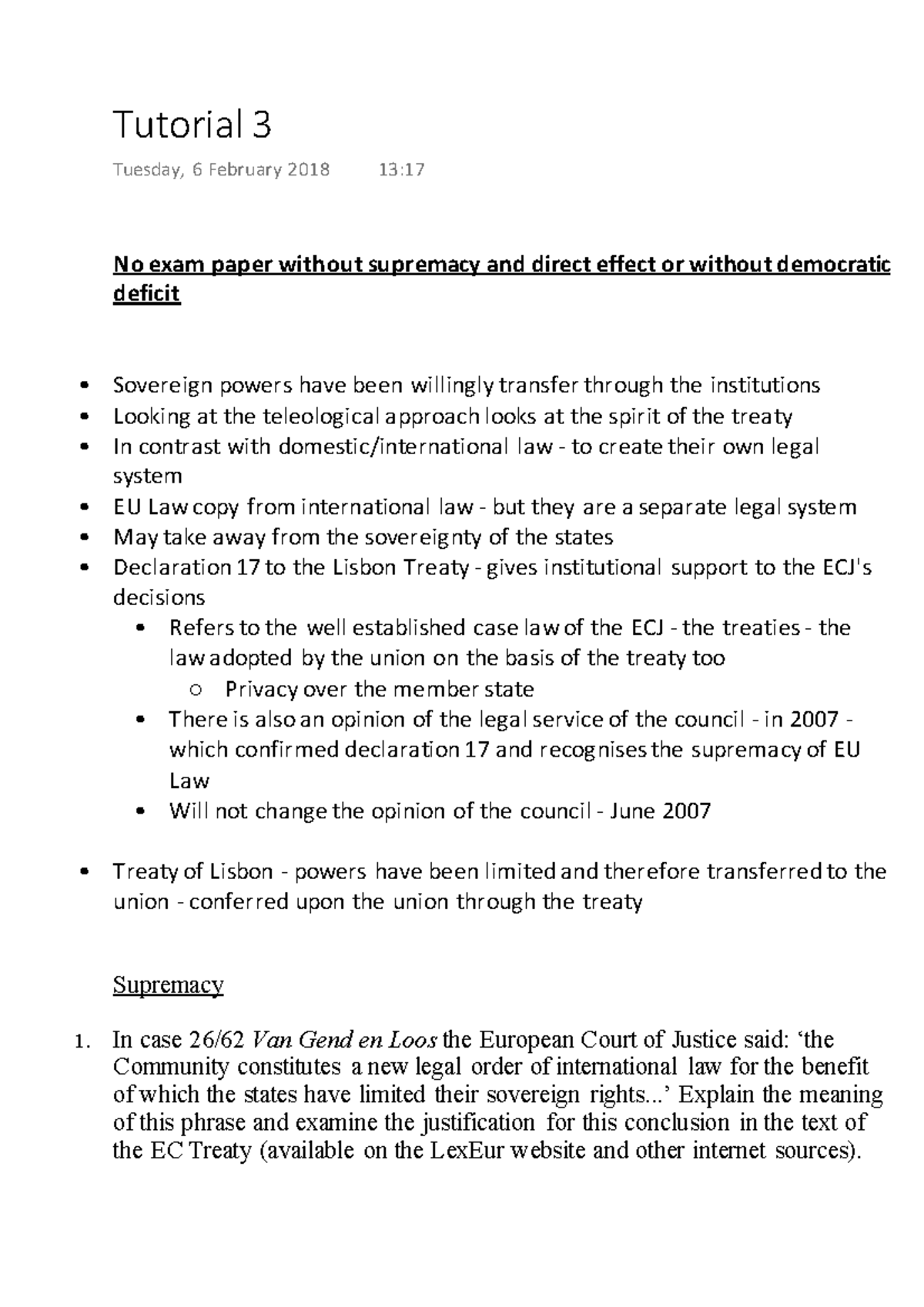 direct effect and supremacy eu law essay