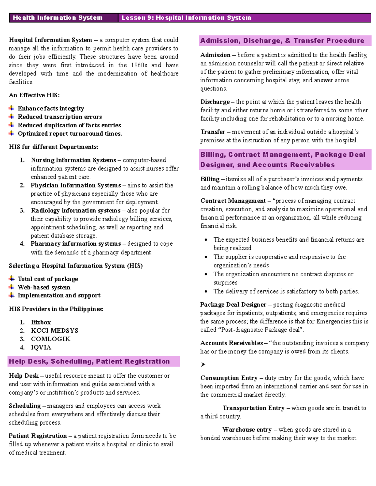 Lesson 9 - Hospital Information system - Health Information System ...