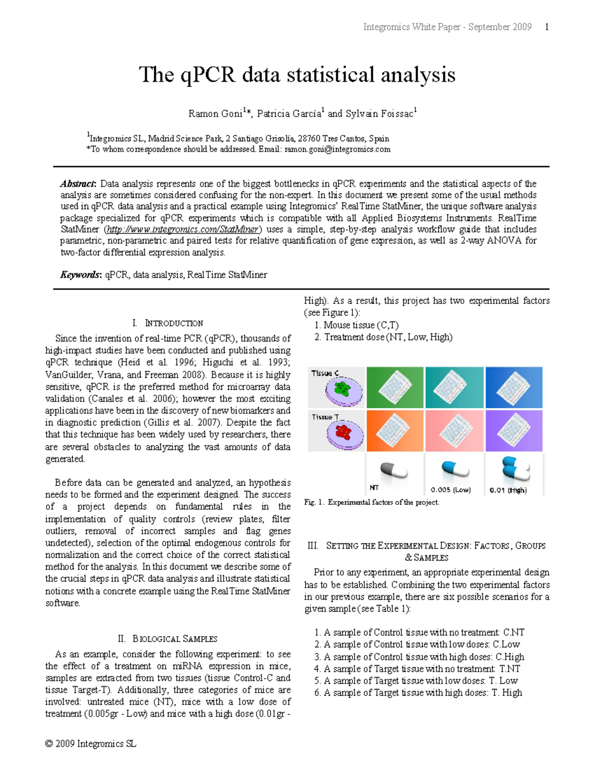 Integromics-q PCR-Statistics-White-Paper 2009 - I. INTRODUCTION Since ...