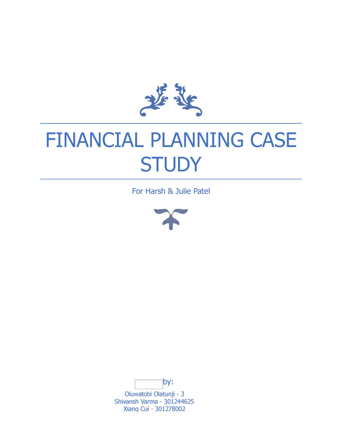 financial planning case study with solution india