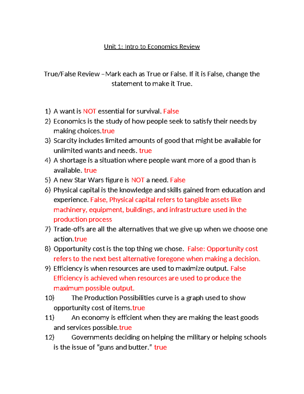 Copy of Unit 1 Intro to Economics 2024 Review - Unit 1: Intro to ...