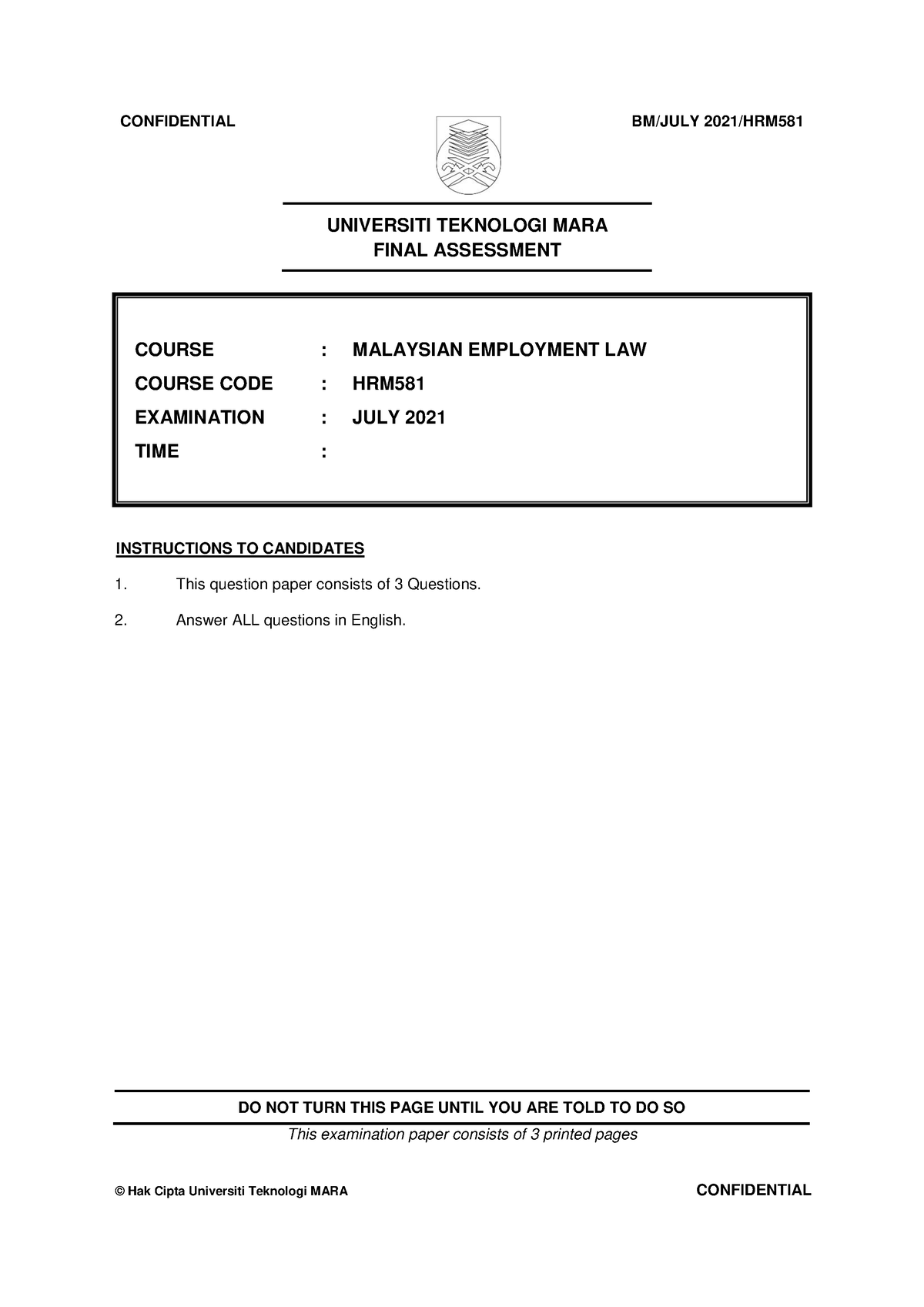 Faculty Business Management 2021 Session 1 - Degree HRM581 ...