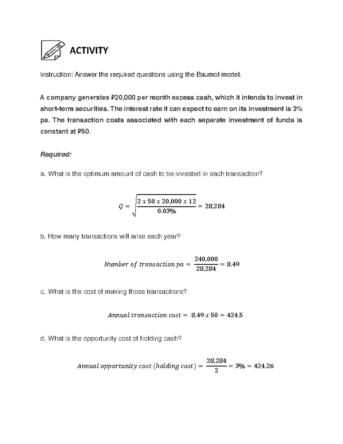 Financial Management M3 Lesson 2 Activity - USeP - Studocu
